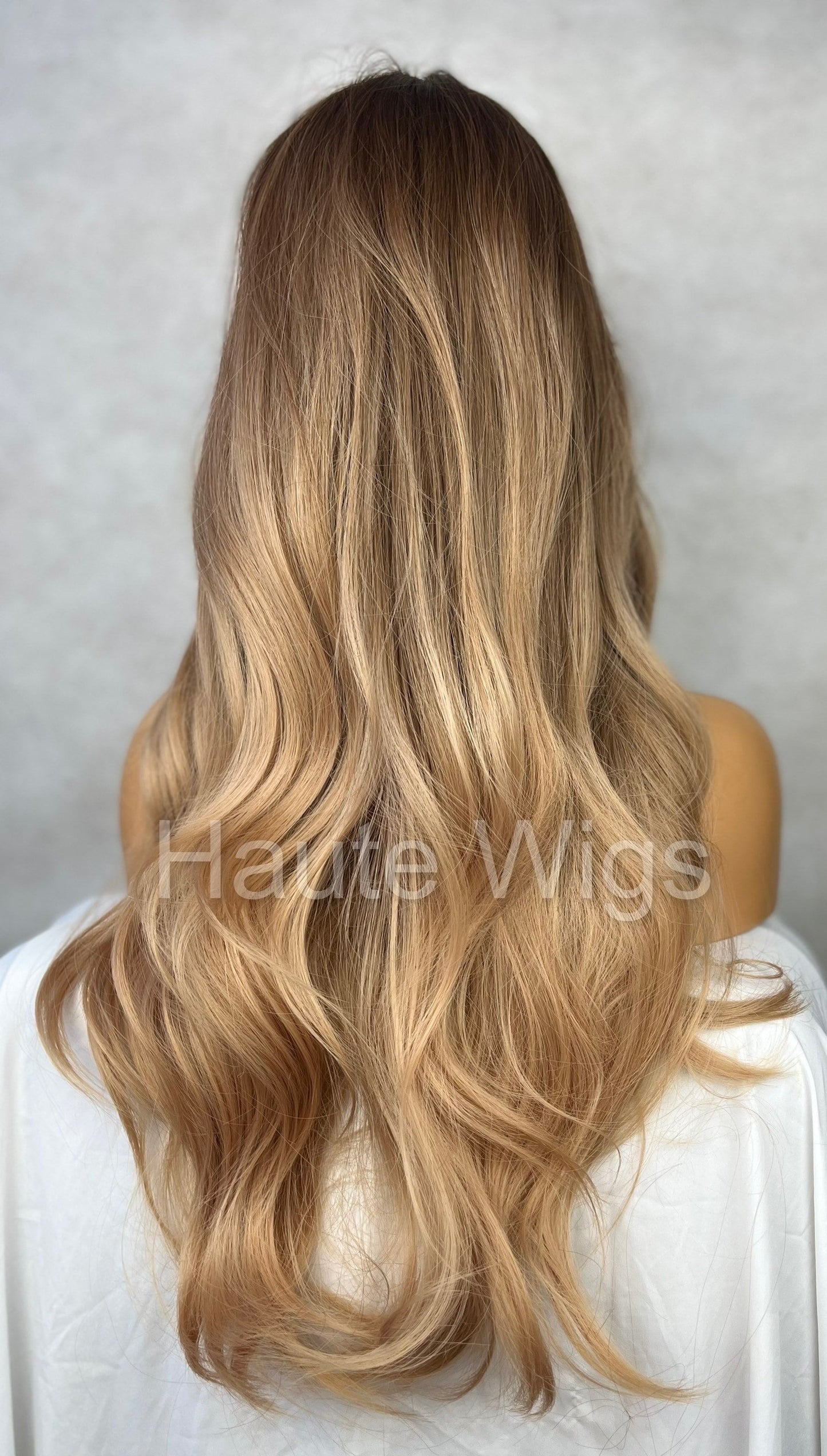 Blonde Brown Ombre 26 Inch Women Long Wig Synthetic Hair Fringe Bangs Straight Wavy Heat Resistant Highlights Balayage