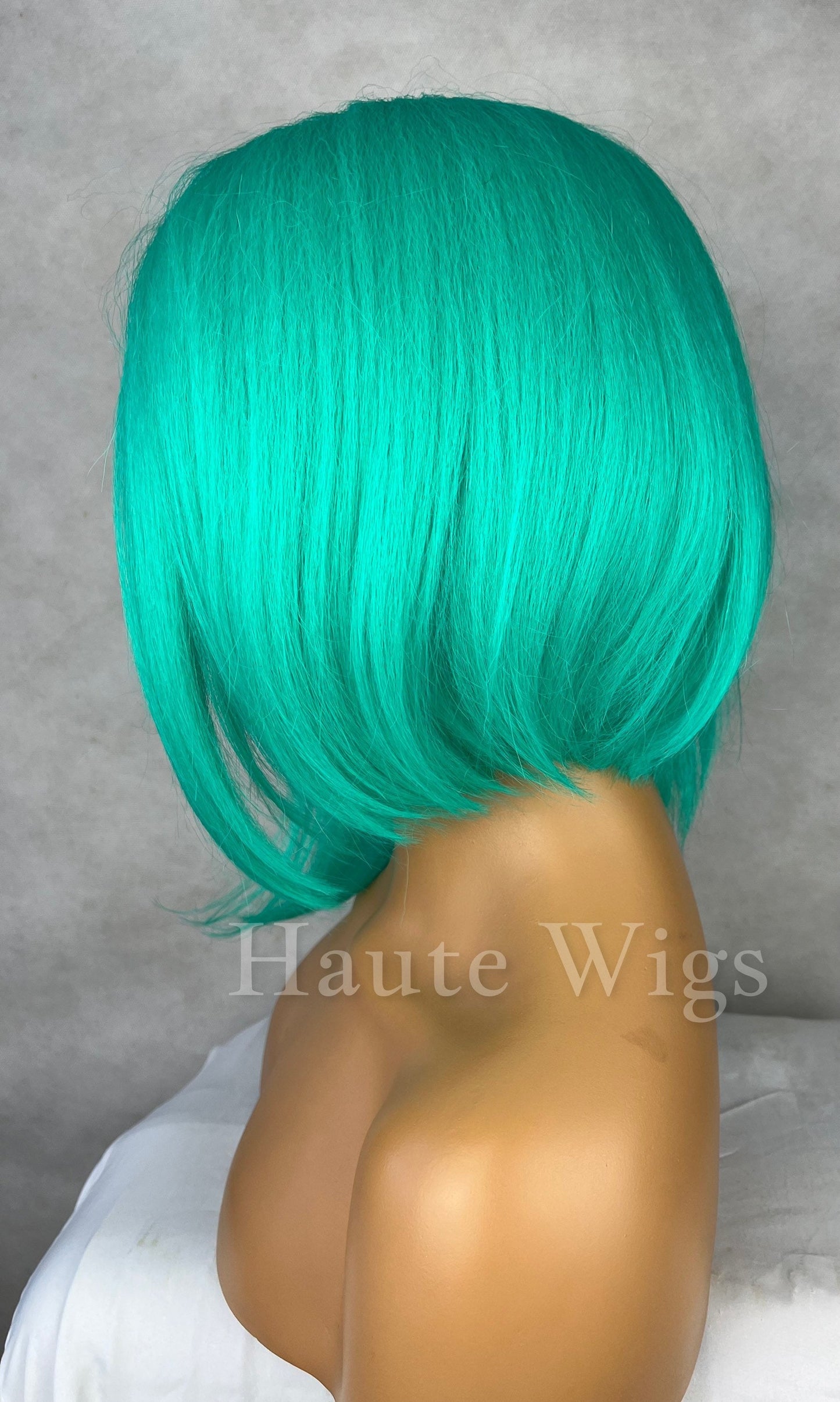 Neon Pastel Bright Green BOB Wig 12 Inches Lace Front Human Hair Blends Womens Ladies Wig Sexy Luxury Slanted Parting Layered Gift For Her