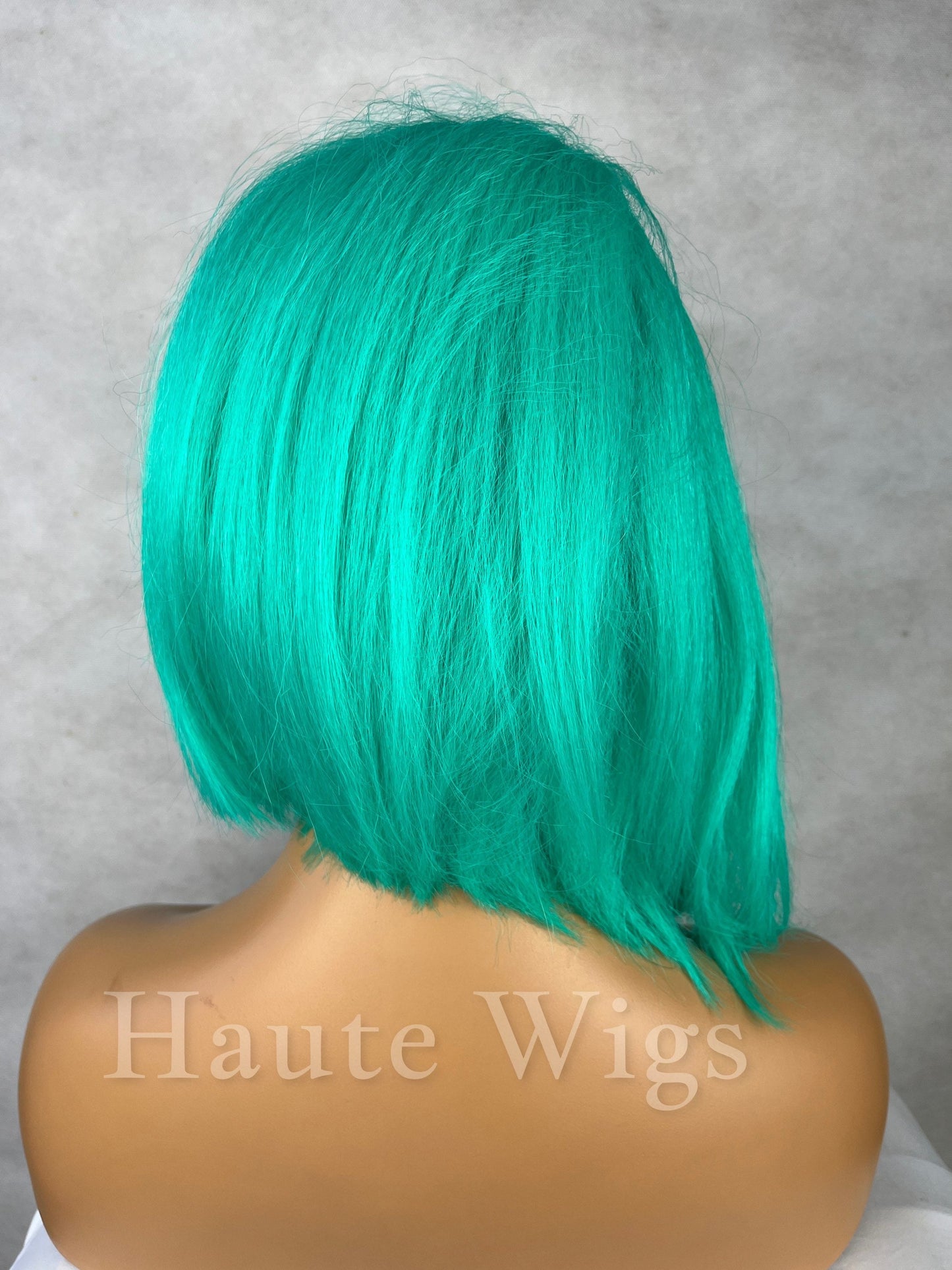 Neon Pastel Bright Green BOB Wig 12 Inches Lace Front Human Hair Blends Womens Ladies Wig Sexy Luxury Slanted Parting Layered Gift For Her