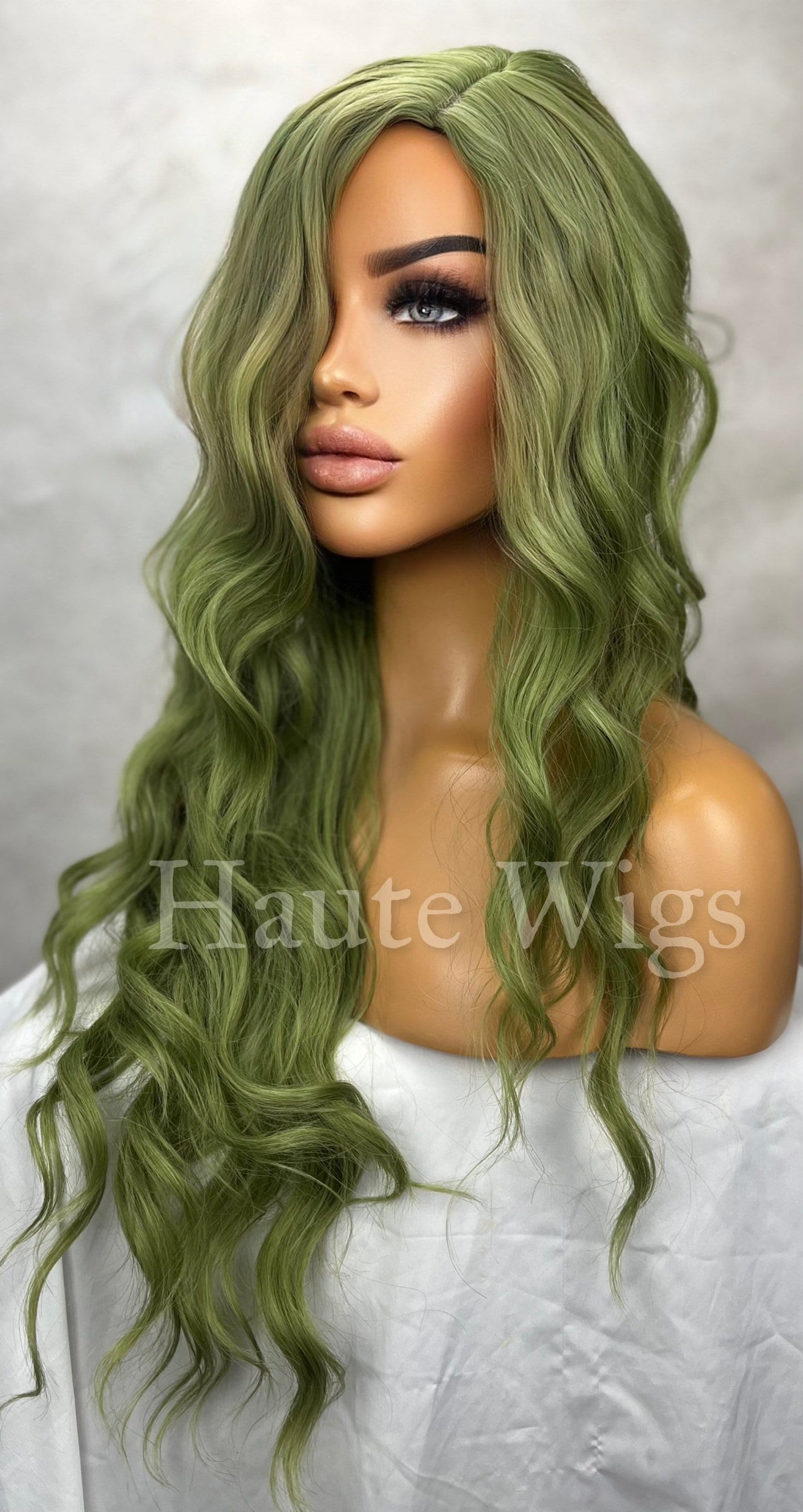 Envy - Moss Medium Green Hair Wig 24 Inch Long Wavy NO Lace Front Womens Ladies Everyday Gift for her haute wigs role play
