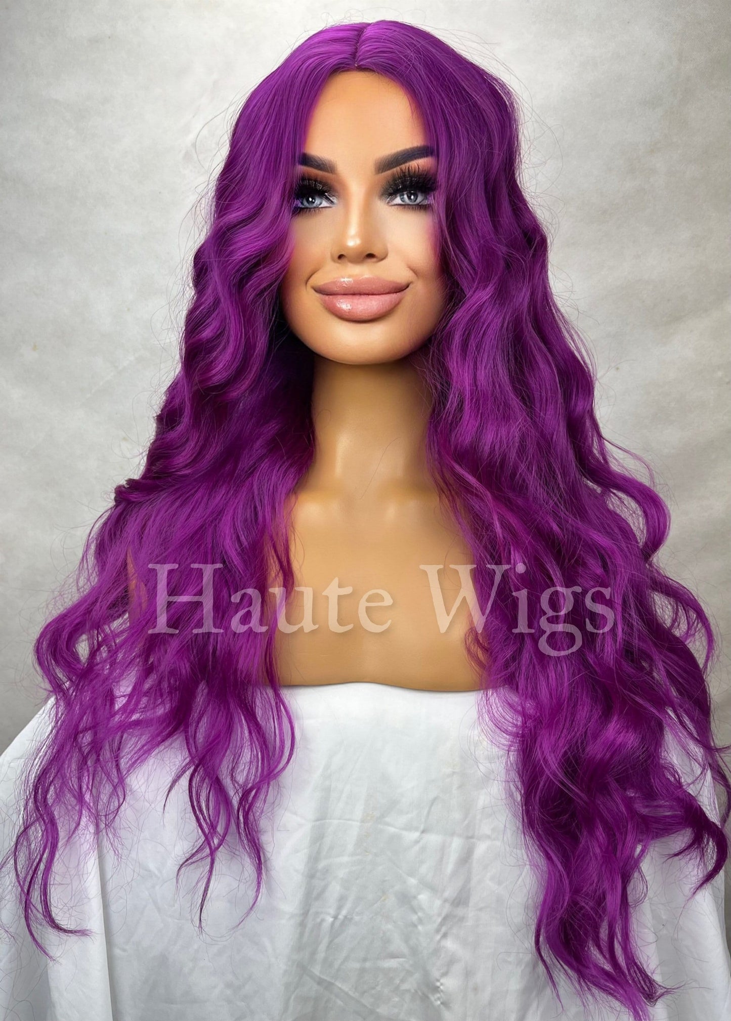 Deep Magenta - 24 Inch Neon purple Pink RARE No lace front Wig Long Wavy Curly Wigs Ladies Eye Catching haute wigs role play