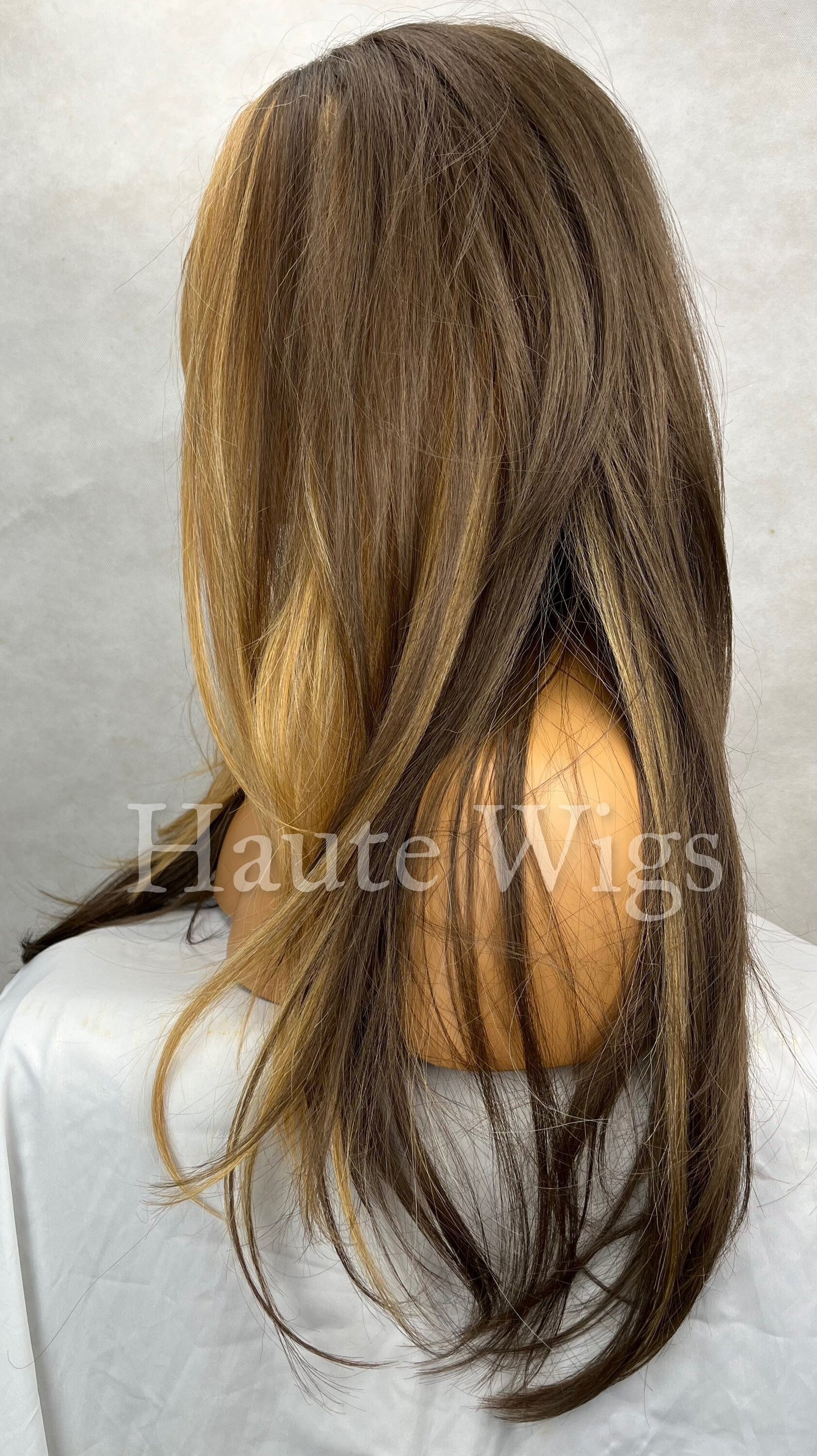 La Palma - Straight Thick Money Piece Golden Blonde & Brunette Brown Wig Highlights Lace Front Layered Blonde Streaks Human Hair Blends