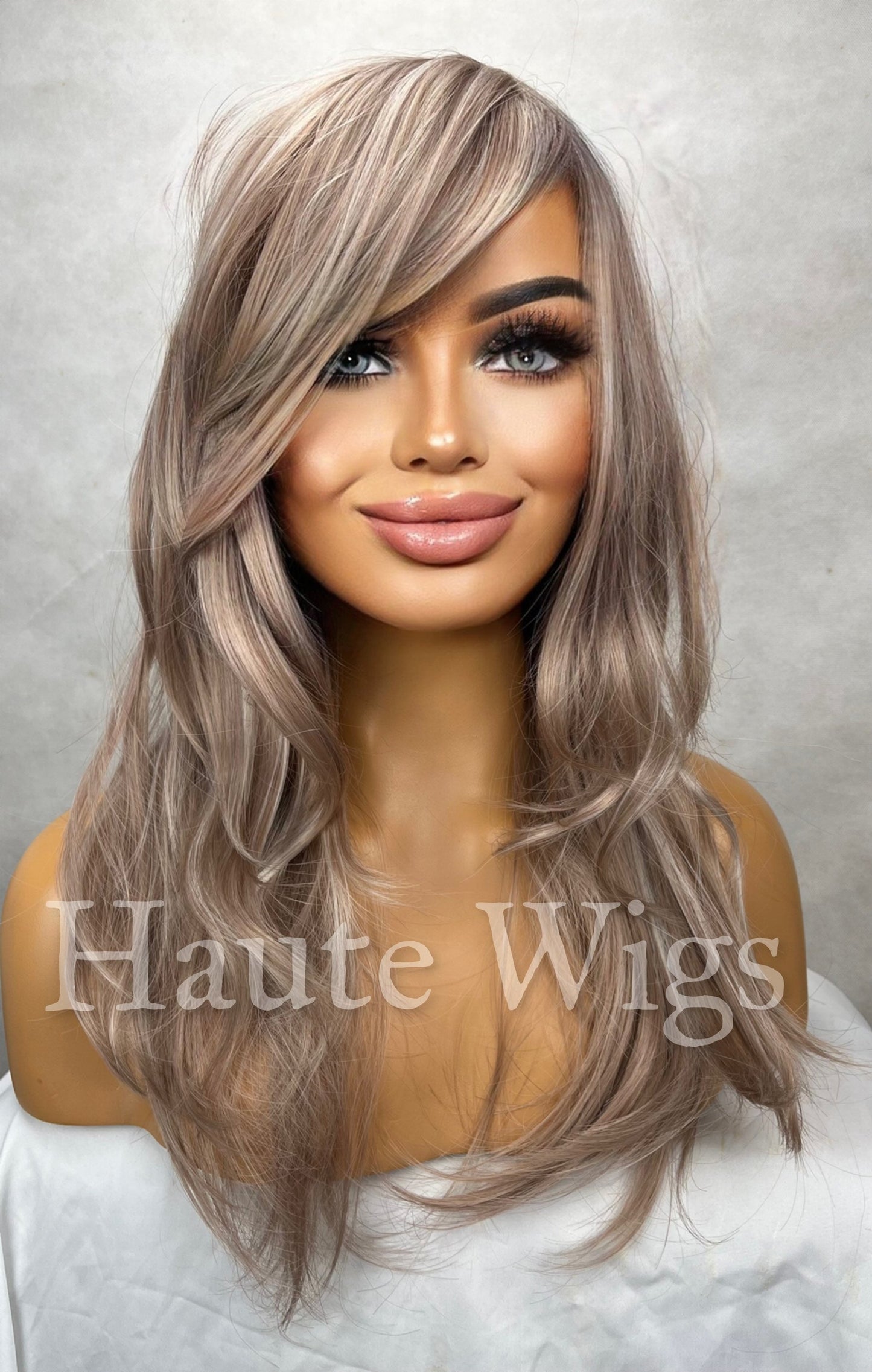 Beau- Platinum Ash Blonde 14" Bob Wig White Silver Tones layered Classy No Lace Front with bangs fringe Womens gift for her Short haute wigs
