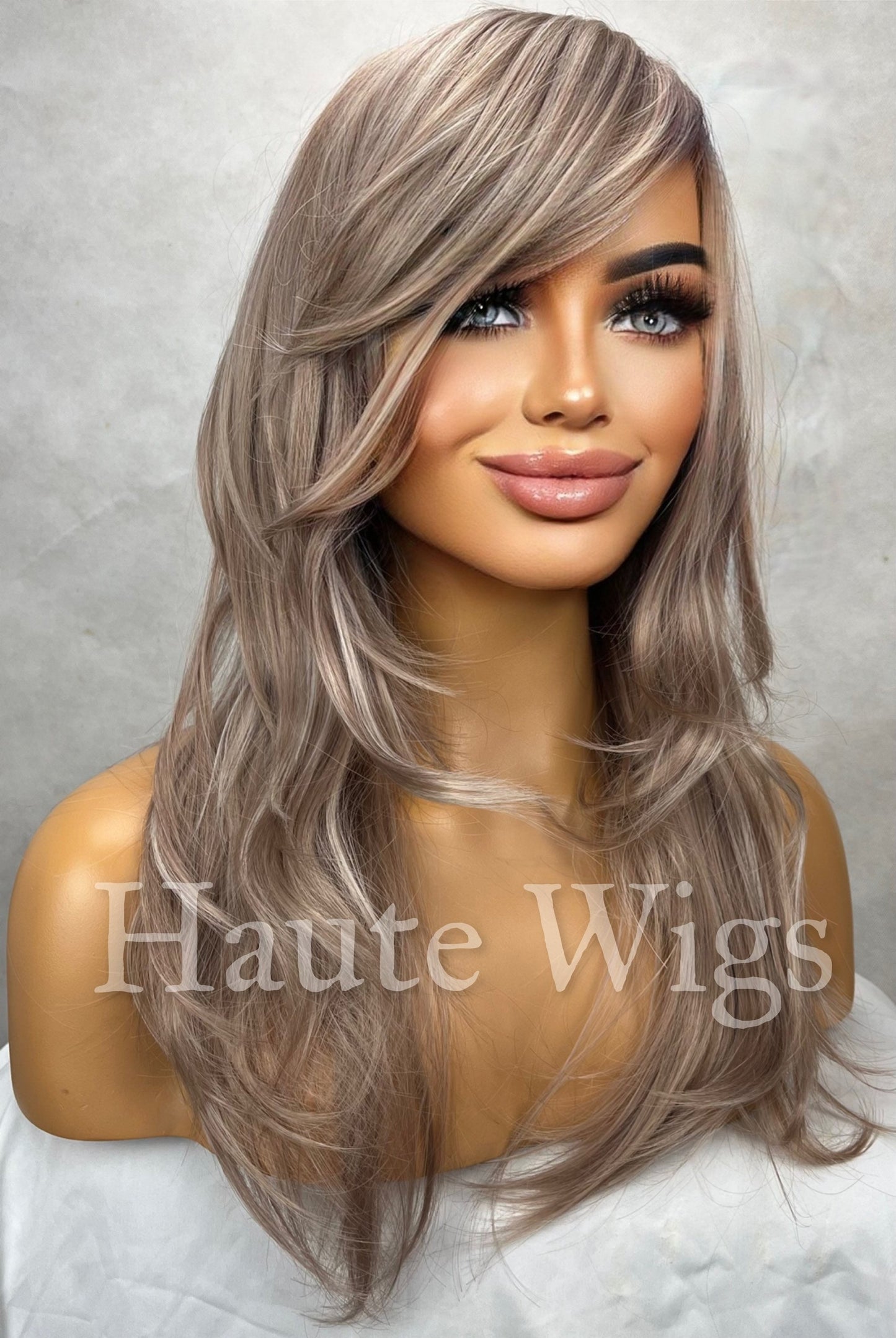 Beau- Platinum Ash Blonde 14" Bob Wig White Silver Tones layered Classy No Lace Front with bangs fringe Womens gift for her Short haute wigs