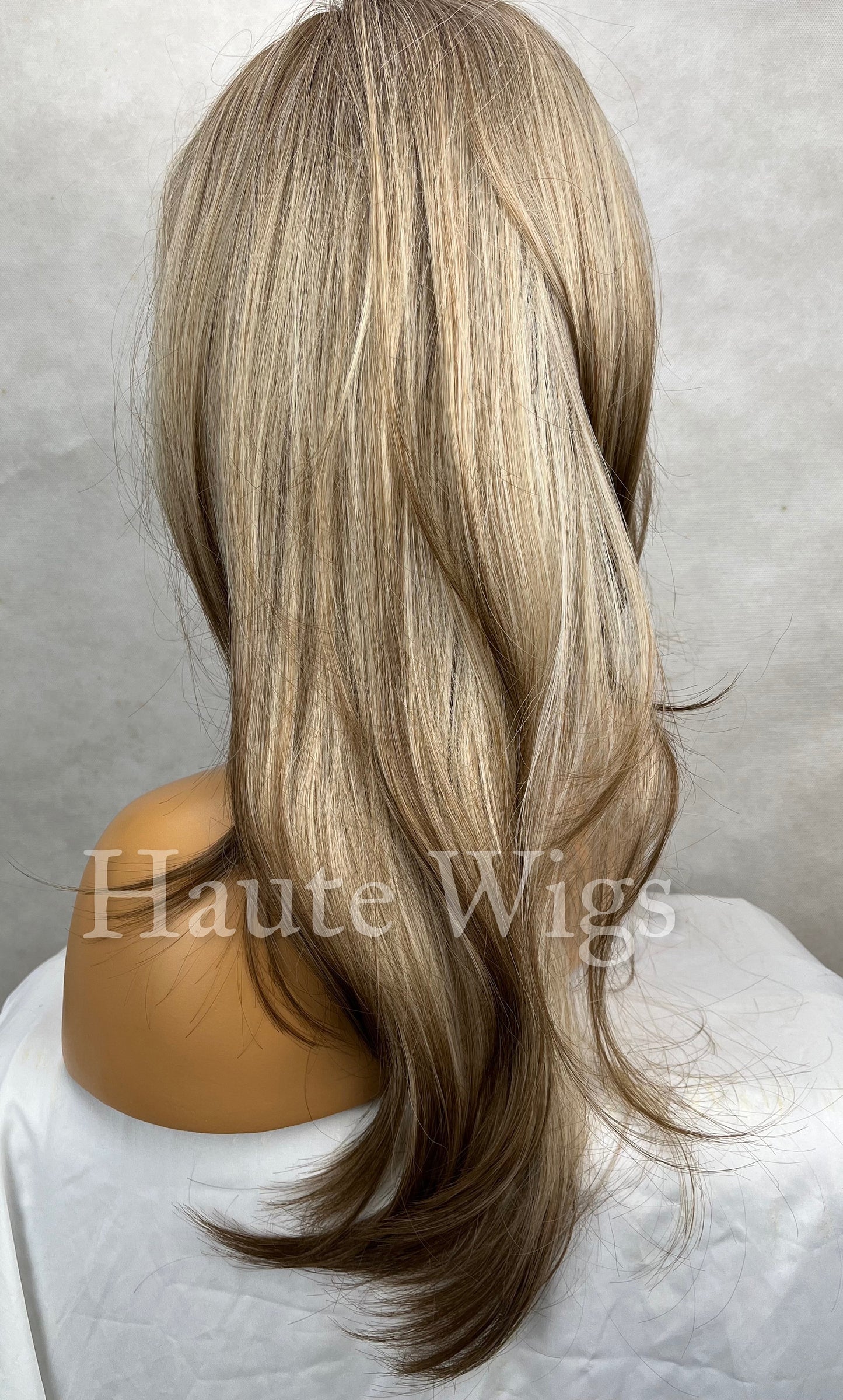 Chiffon - Womens Honey Blonde to Brown Ombré Wig Dip dye Streaks highlights Bangs / Fringe Layered No Lace Front realistic haute Wigs gift