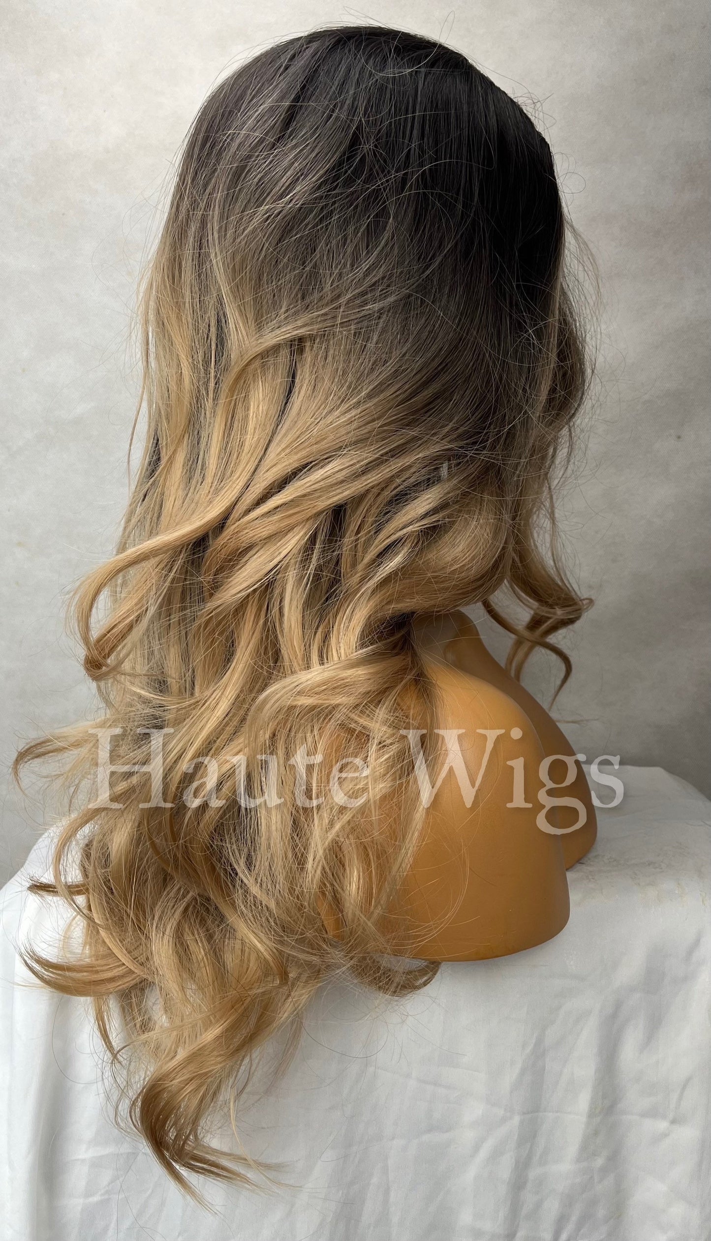 Heroine - Mid Brown W Golden Sunkissed Blonde Ombré Highlights Streaks Balayage Layered NO Lace Front WAVY