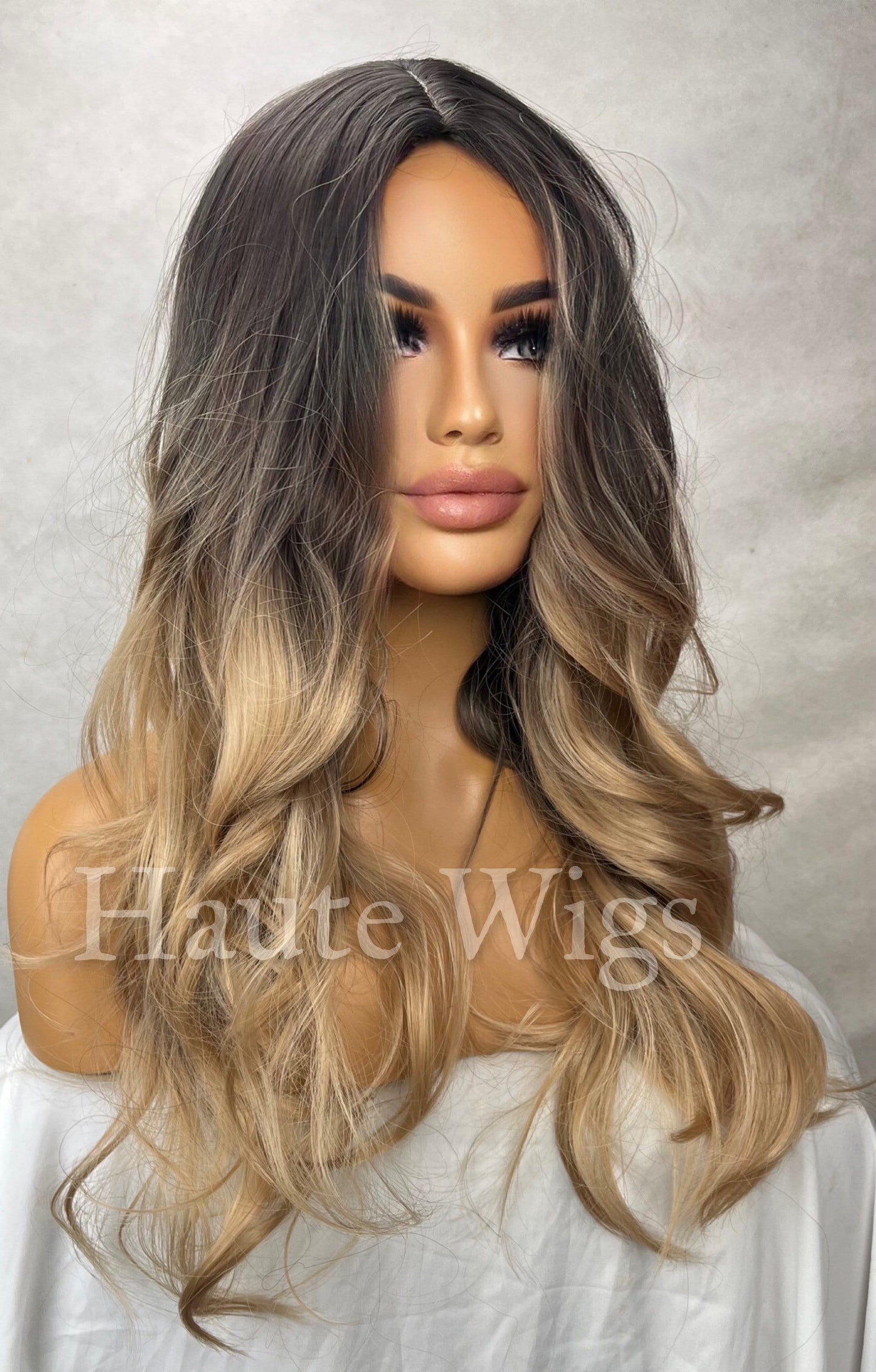 Heroine - Mid Brown W Golden Sunkissed Blonde Ombré Highlights Streaks Balayage Layered NO Lace Front WAVY