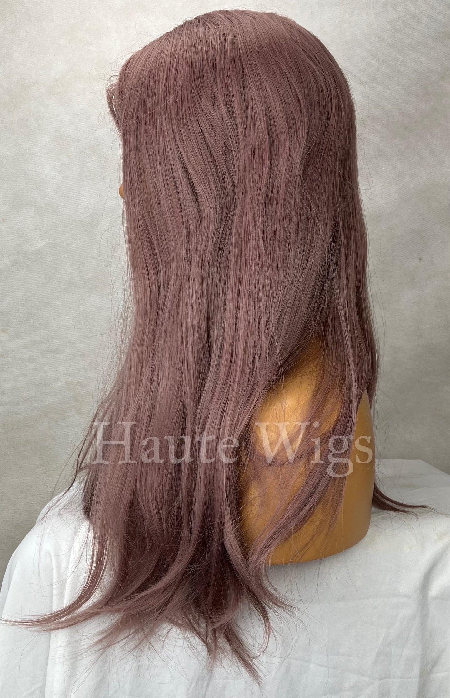 Rose Gold Lilac Straight Long Wig Womens Vegan Synthetic Hair 26 Inches Ombre Lilac Purple Orchid Fringe Bangs Ladies Wigs