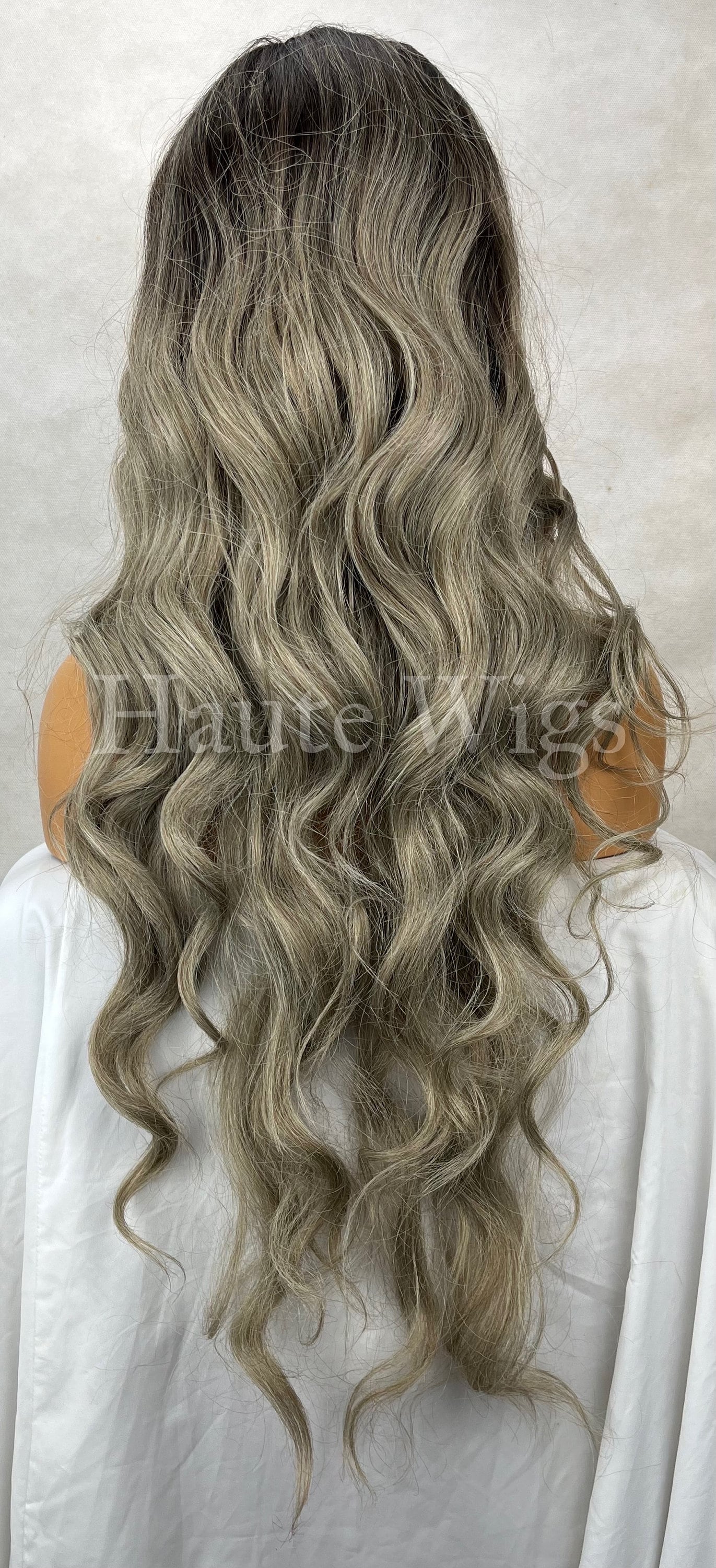 Pimlico - Ash Platinum silver Blonde Ombré 24 Inch Long Wig Wavy NO Lace Womens Wig Eye Catching Gift for her haute wigs