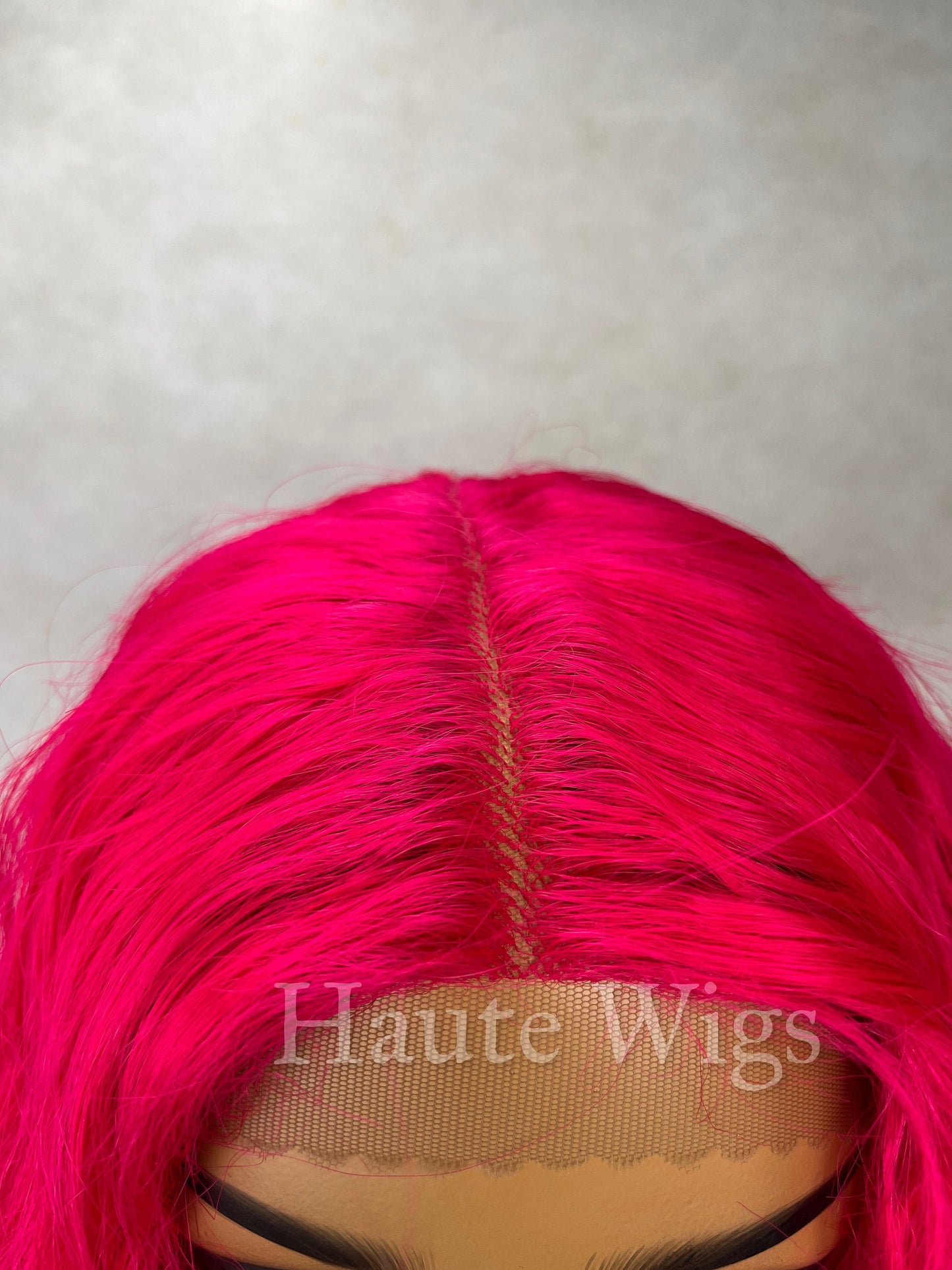 Shocking Pink - 20 Inch Long Bright Neon Pink Wig Womens Ladies Lace Front Human Hair Synthetic Blend Wigs Center Parting Wavy Role Play