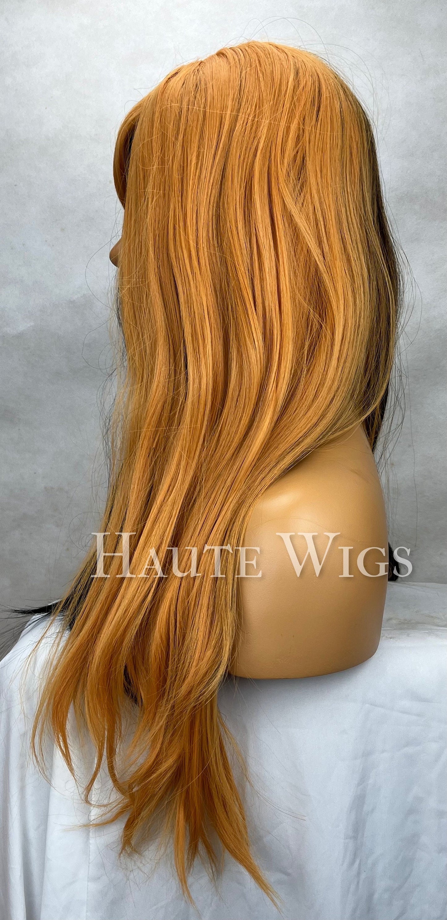 Straight And Narrow - 24 inch Half Black & Orange Wig unisex Hair Fringe Bangs Wavy gothic Gift for her Role Play Everyday Haute wigs goth
