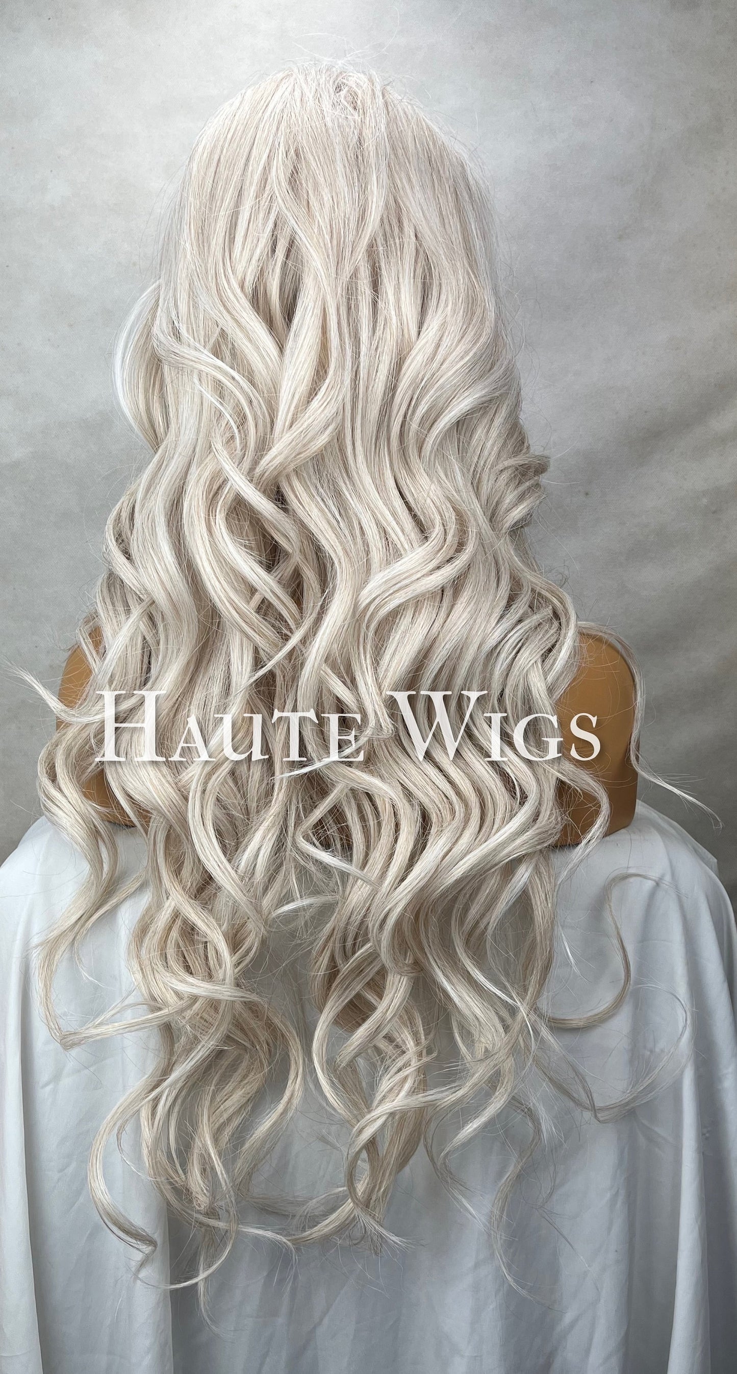 Legendary - Wavy 26 inch Platinum White Silver Ash Blonde Wig Center Parting Womens HD Lace Front Realistic Human Hair Blend Ladies Gift