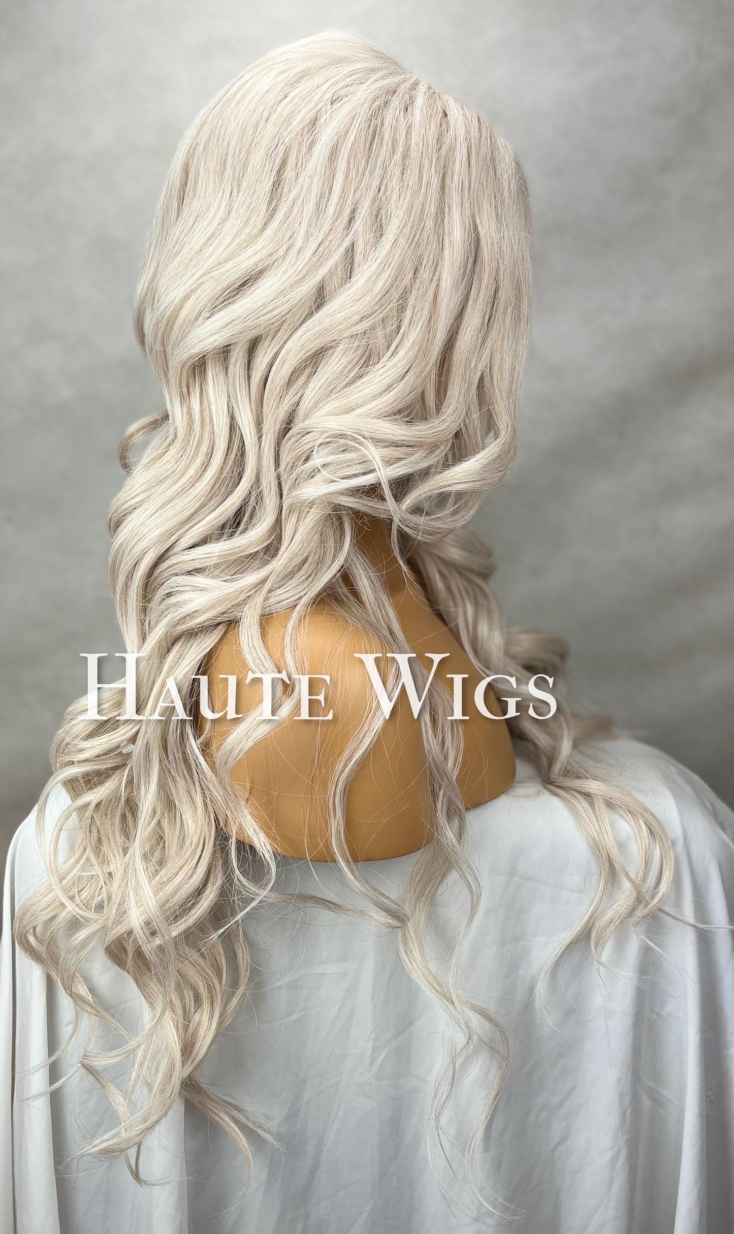 Legendary - Wavy 26 inch Platinum White Silver Ash Blonde Wig Center Parting Womens HD Lace Front Realistic Human Hair Blend Ladies Gift