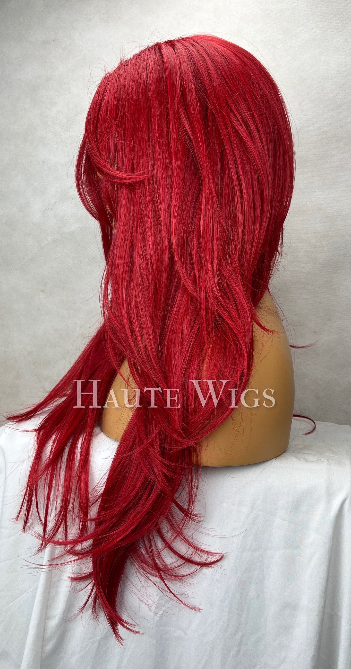 Cherry Cowgirl - 26 Inch Bright Red Wig Long Straight layered Womens Wig Human Hair Blends Lace Front Wigs Center Parting Realistic