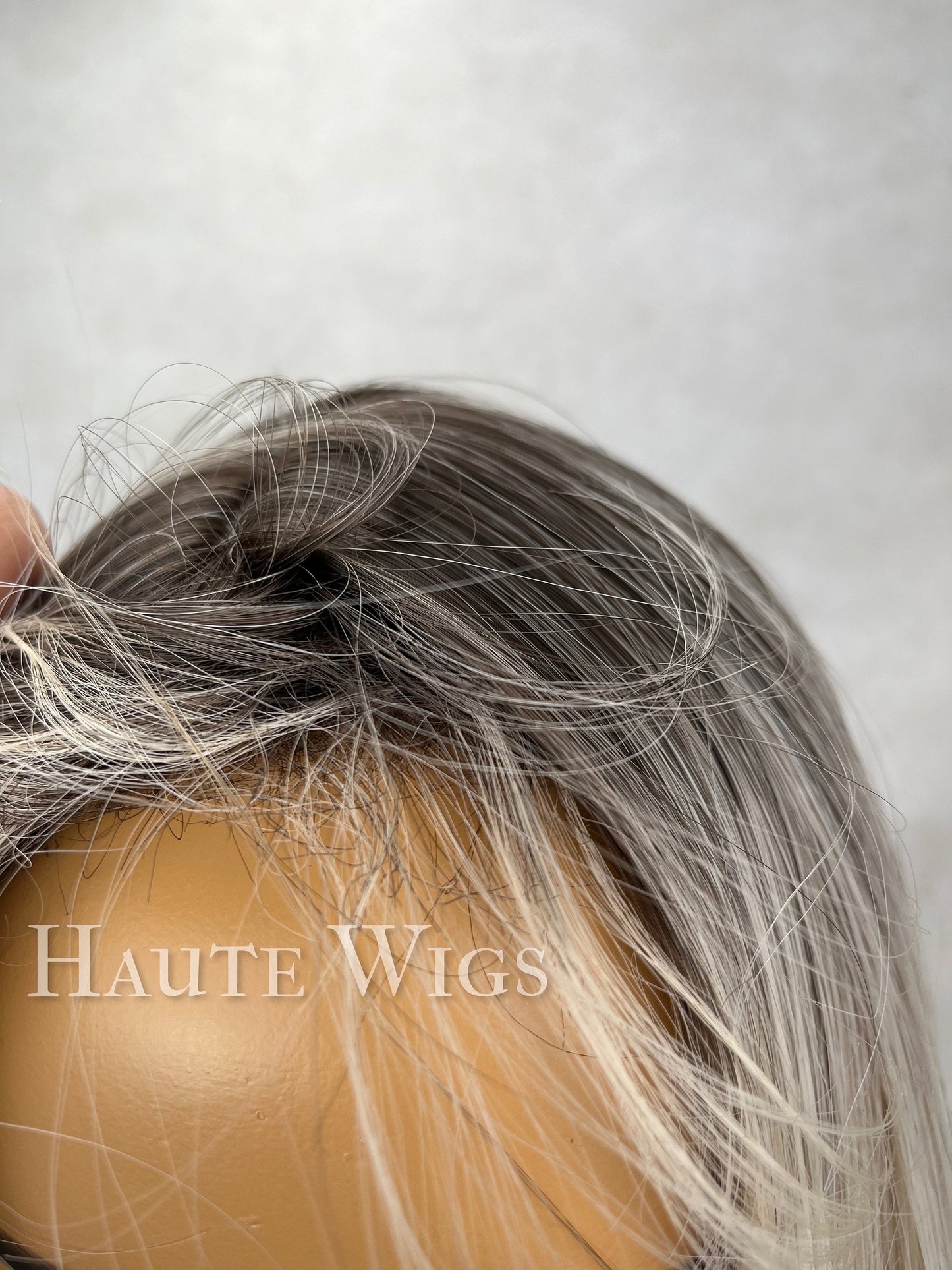 Crystal - Blonde With Dark Brown Roots Balayage Highlights 20 Inch Wig Straight Layered NO Lace Front bangs Wig Gift for her