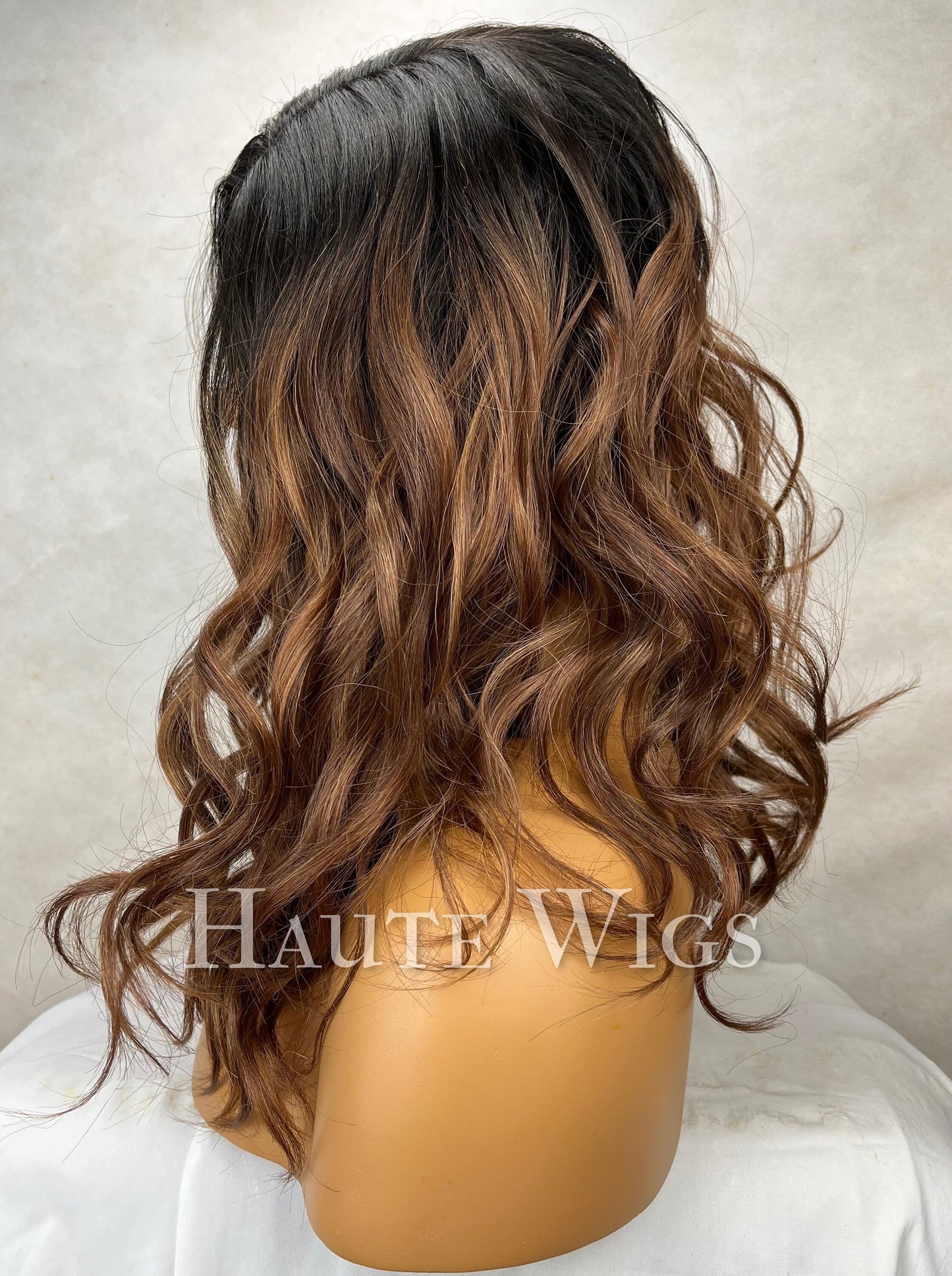 Natural Beauty - 14 inch Brunette Brown Wig Warm Highlights Hair Lace Front Wavy Human Hair synthetic Blends haute wigs gift for her