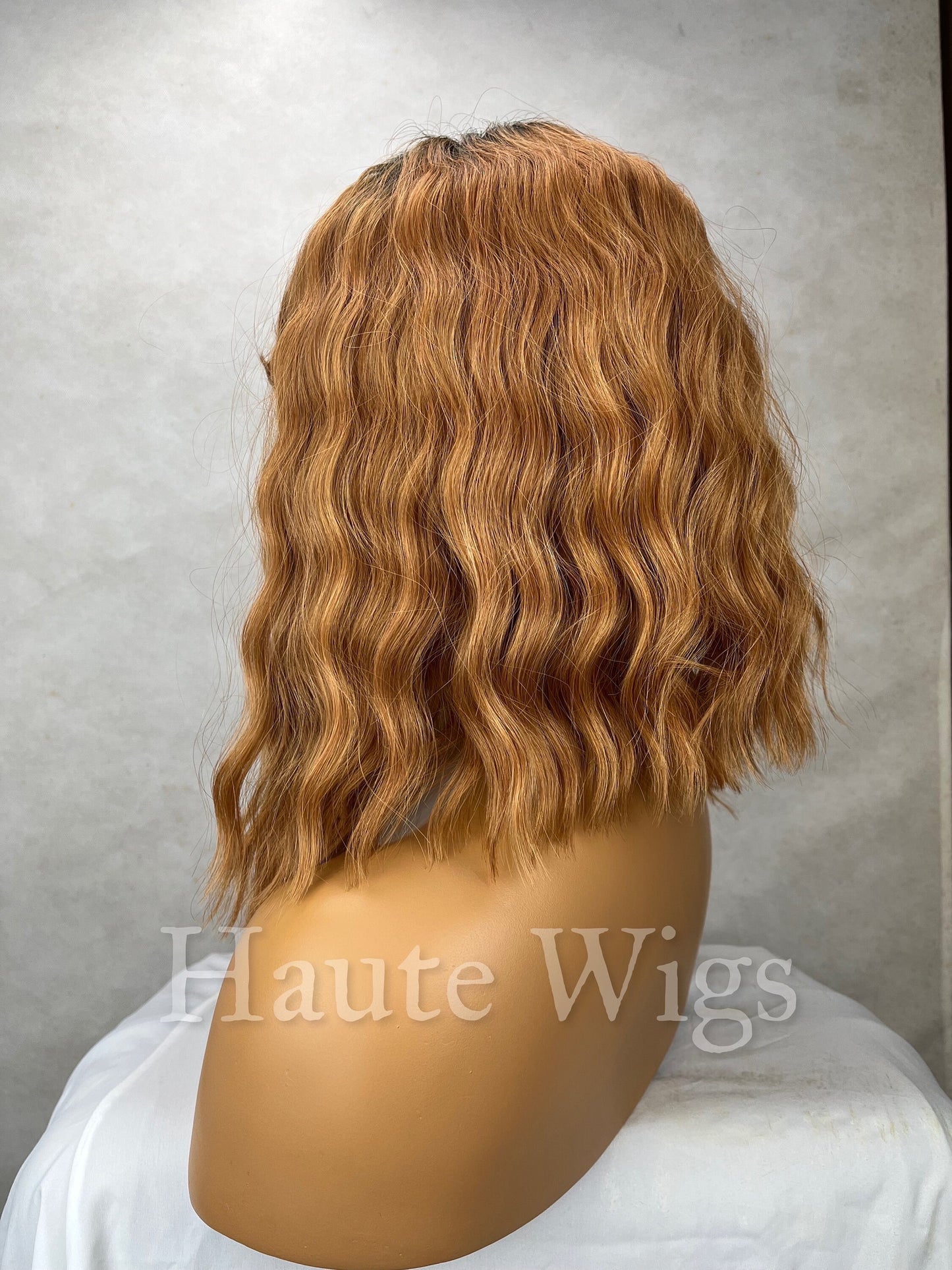 Gingerbread girl - Copper Wig With Bangs / Fringe Deep Golden Ginger Brown dark roots Wavy Curly Ladies Womens Wigs No Lace Front
