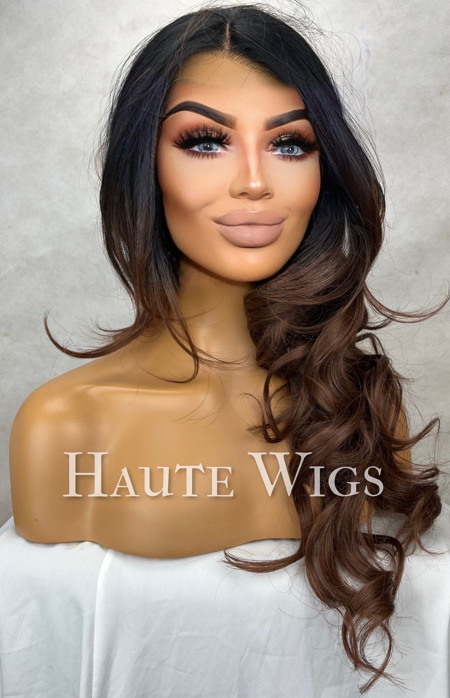 Free Part BROWN Brunette Wig ombre 20 Long Straight Womens Wig Human Hair Blends Lace Front Realistic Amazing wavy haute wigs