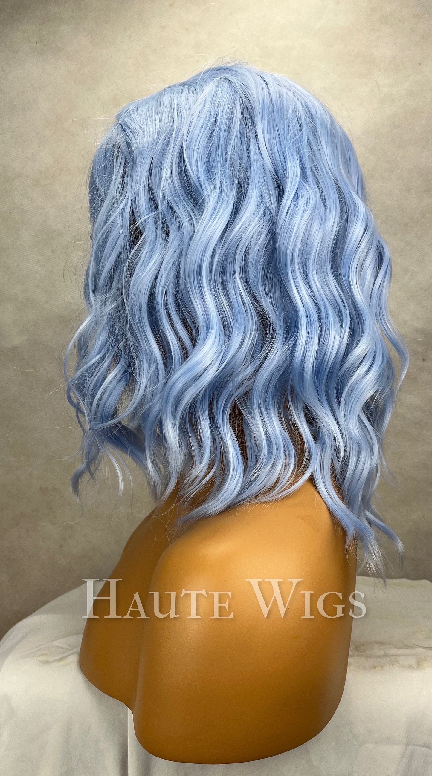 Icy Baby Sky Blue 107 - 12 inch Curly Wavy Light Blue Wig no lace front Synthetic Wig Ladies Womens vegan friendly cute costume haute Wigs