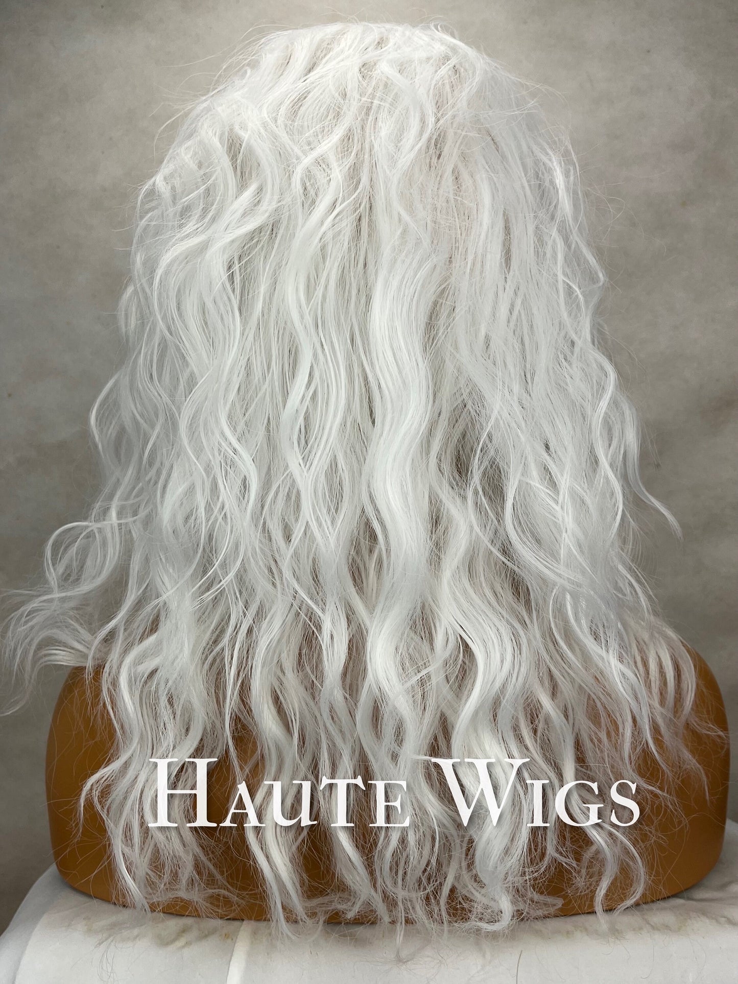 Ice - White Ashy Wavy Curly 14 Inches Wig Fringe Bangs Platinum Peroxide Blonde - costume play - gift for her - haute wigs