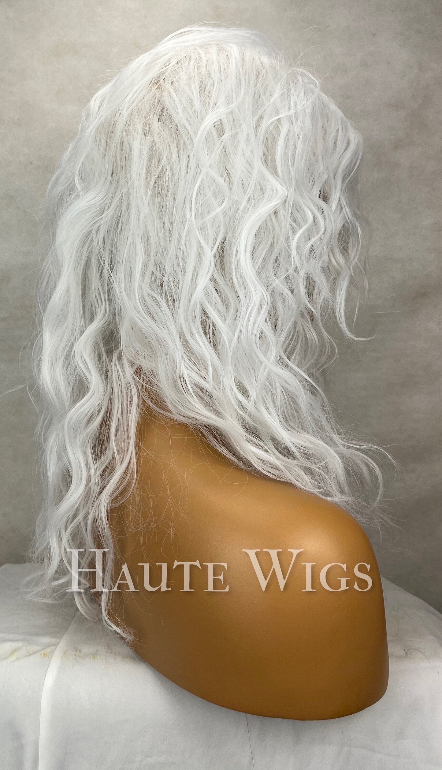 Ice - White Ashy Wavy Curly 14 Inches Wig Fringe Bangs Platinum Peroxide Blonde - costume play - gift for her - haute wigs