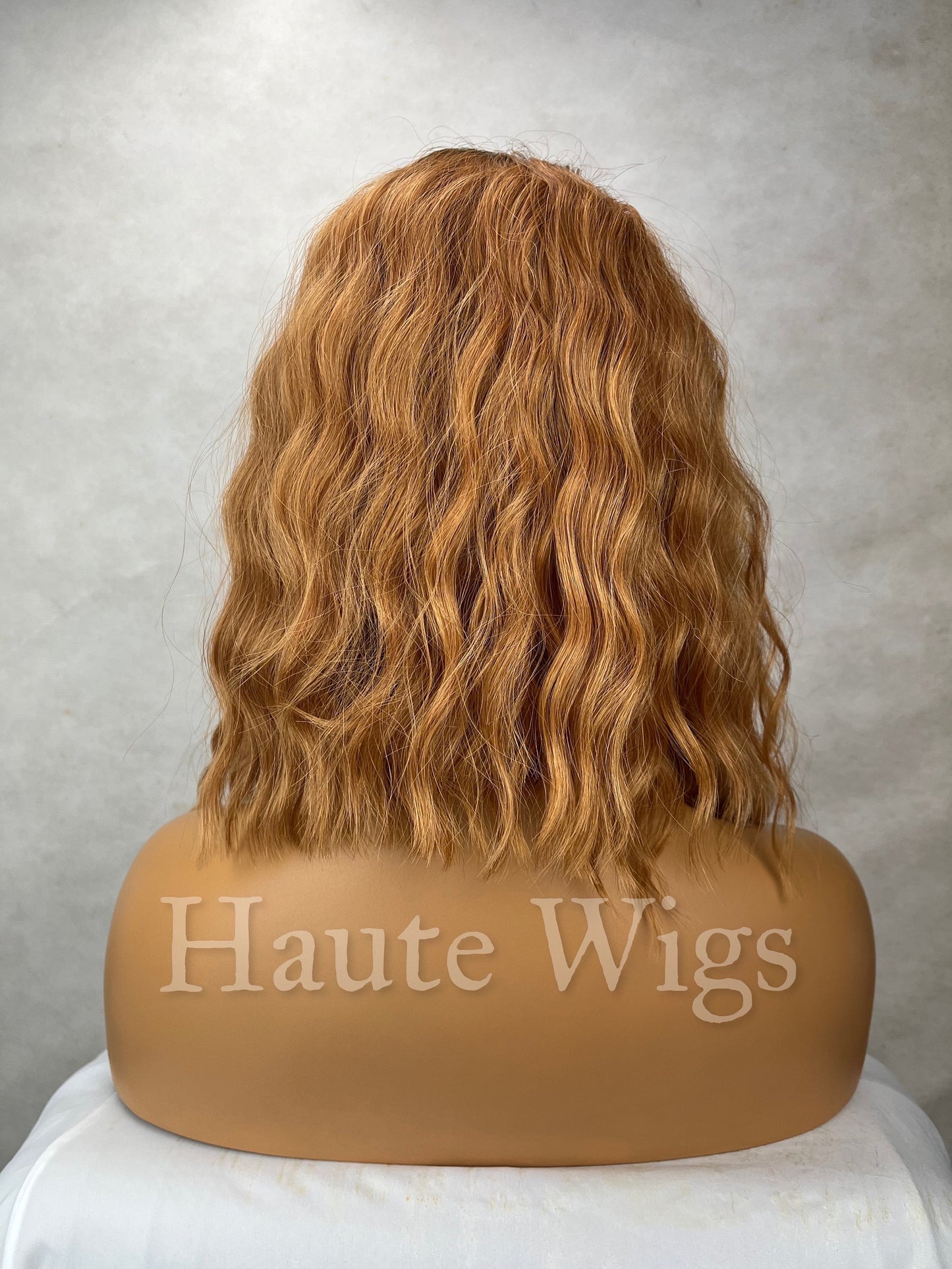 Gingerbread girl - Copper Wig With Bangs / Fringe Deep Golden Ginger Brown dark roots Wavy Curly Ladies Womens Wigs No Lace Front