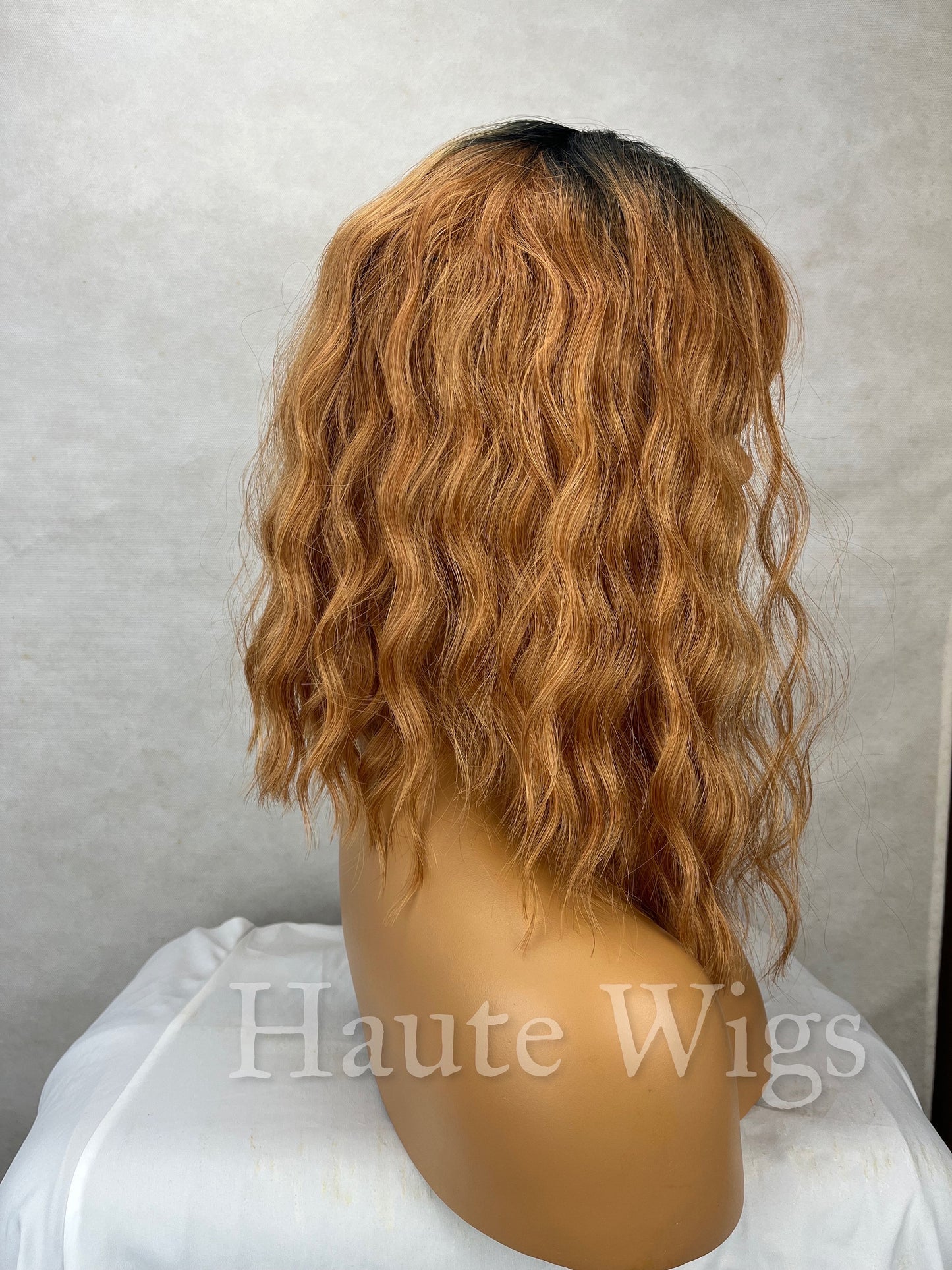 Gingerbread girl - Copper Wig With Bangs / Fringe Deep Golden Ginger Brown dark roots Wavy Curly Ladies Womens Wigs No Lace Front