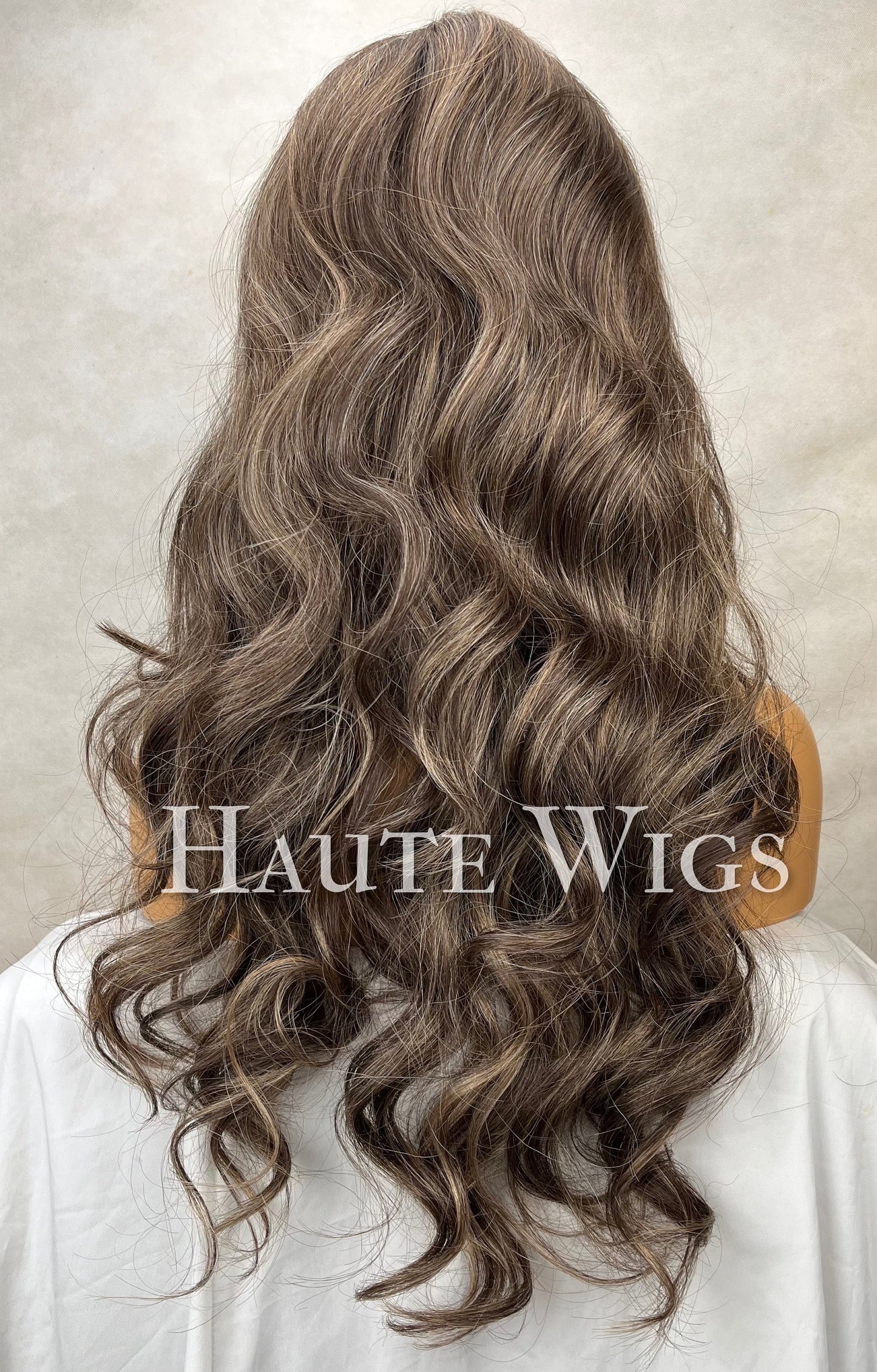 Express Yourself - Free Part BROWN Brunette Wig With blonde Highlights Lowlights Streaks Long wavy Womens Wig Human Hair Blends Lace Front