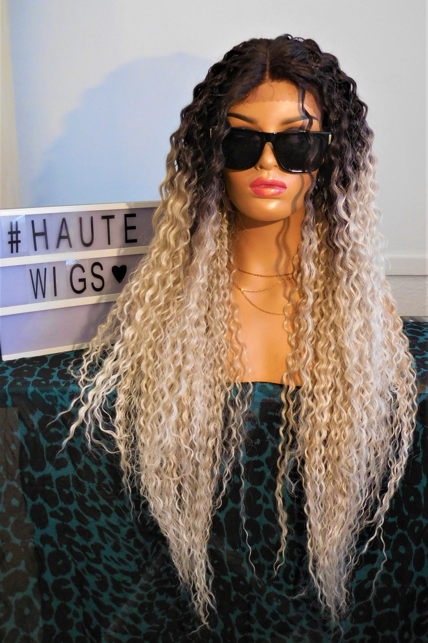 Skylar 40" Super Long Silver Platinum Ash silver Blonde Ombre Black wet waves curly Wig Lace Front Perm - 90s inspiration