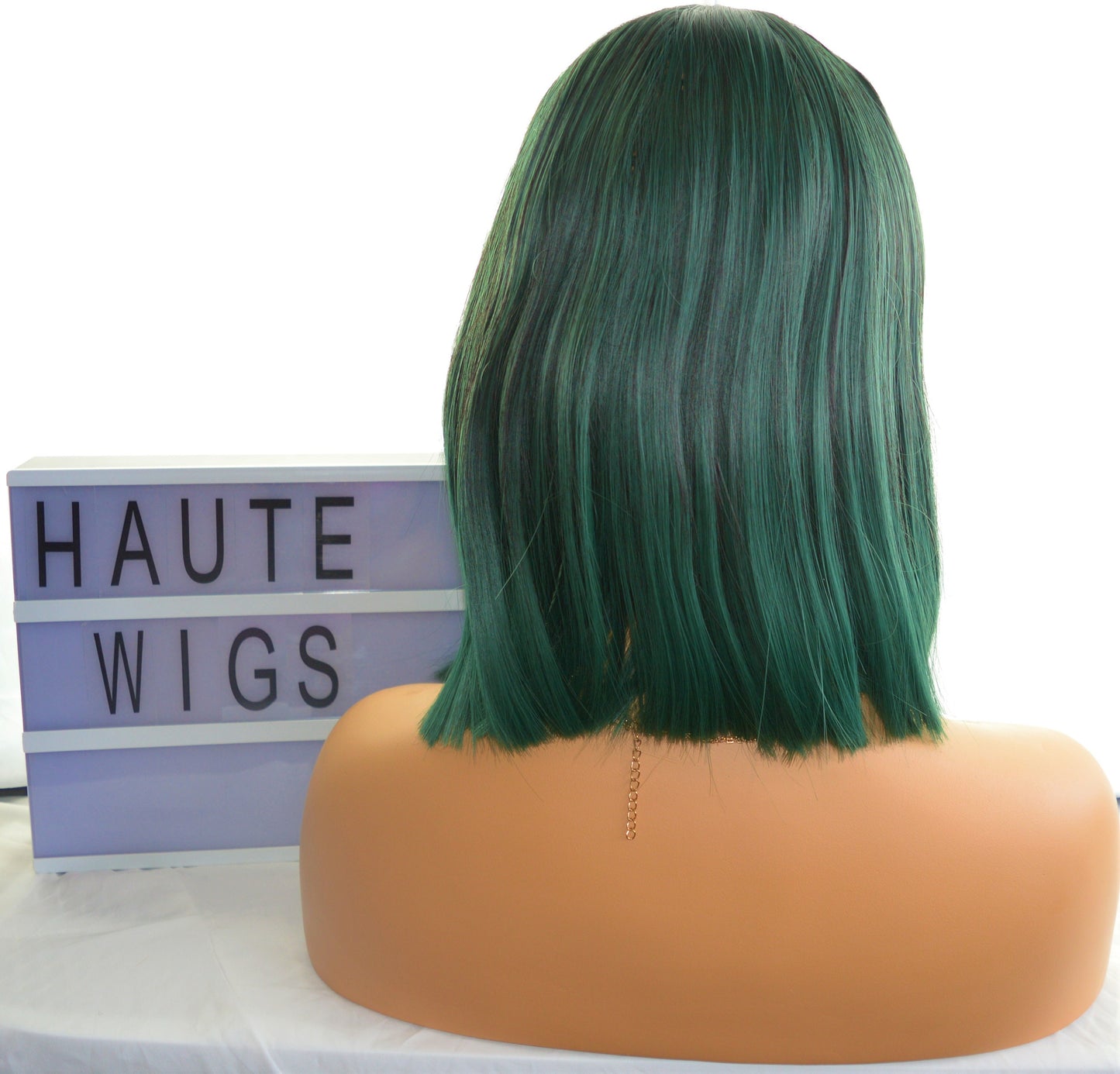Emerald Green Bob Wig: Blunt Cut, Fringe Bangs, Heat Resistant