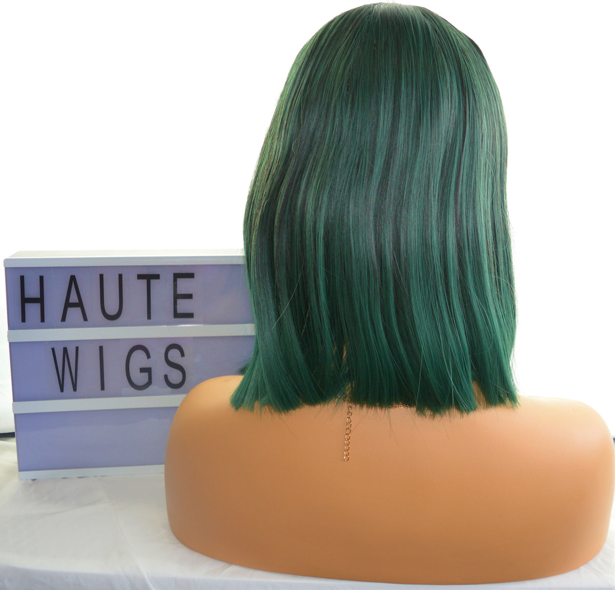 Emerald Green Bob Wig: Blunt Cut, Fringe Bangs, Heat Resistant