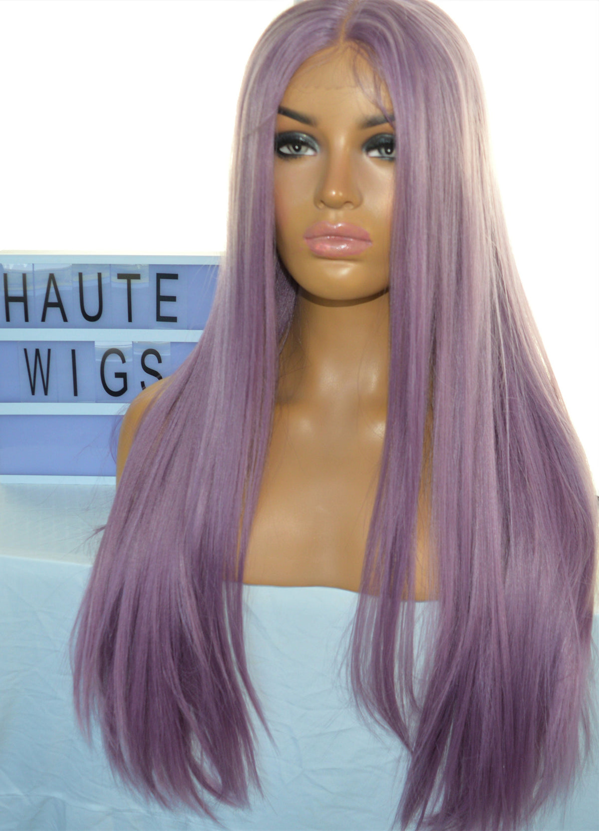 Lilac Lace Front Wig: Long Straight Human Hair Blend