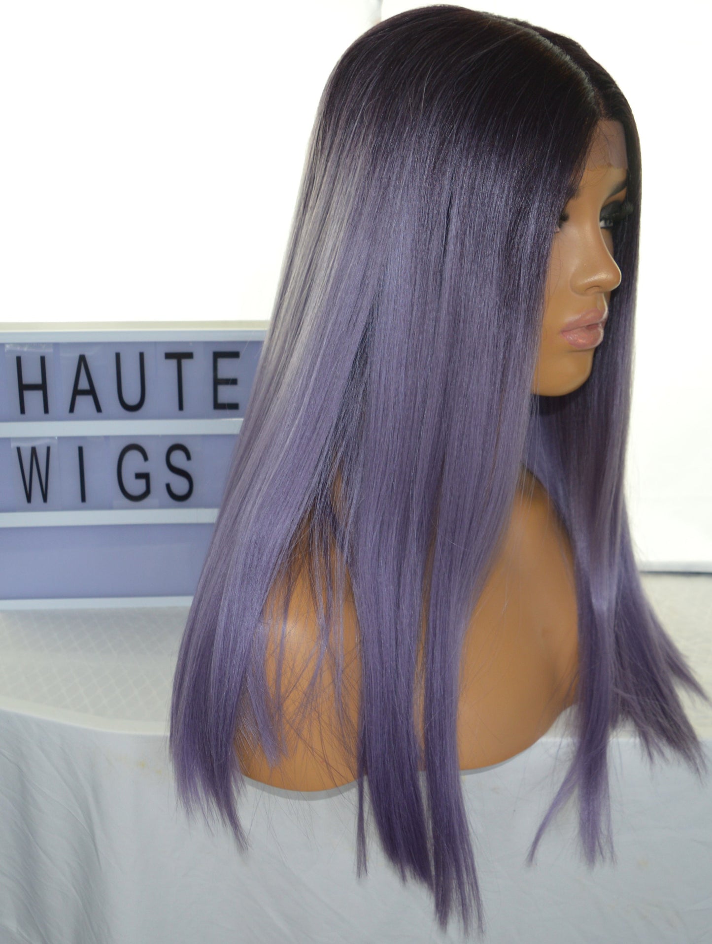 Ombre Lilac Lace Front Wig: Long Straight Violet Wig with Dark Roots