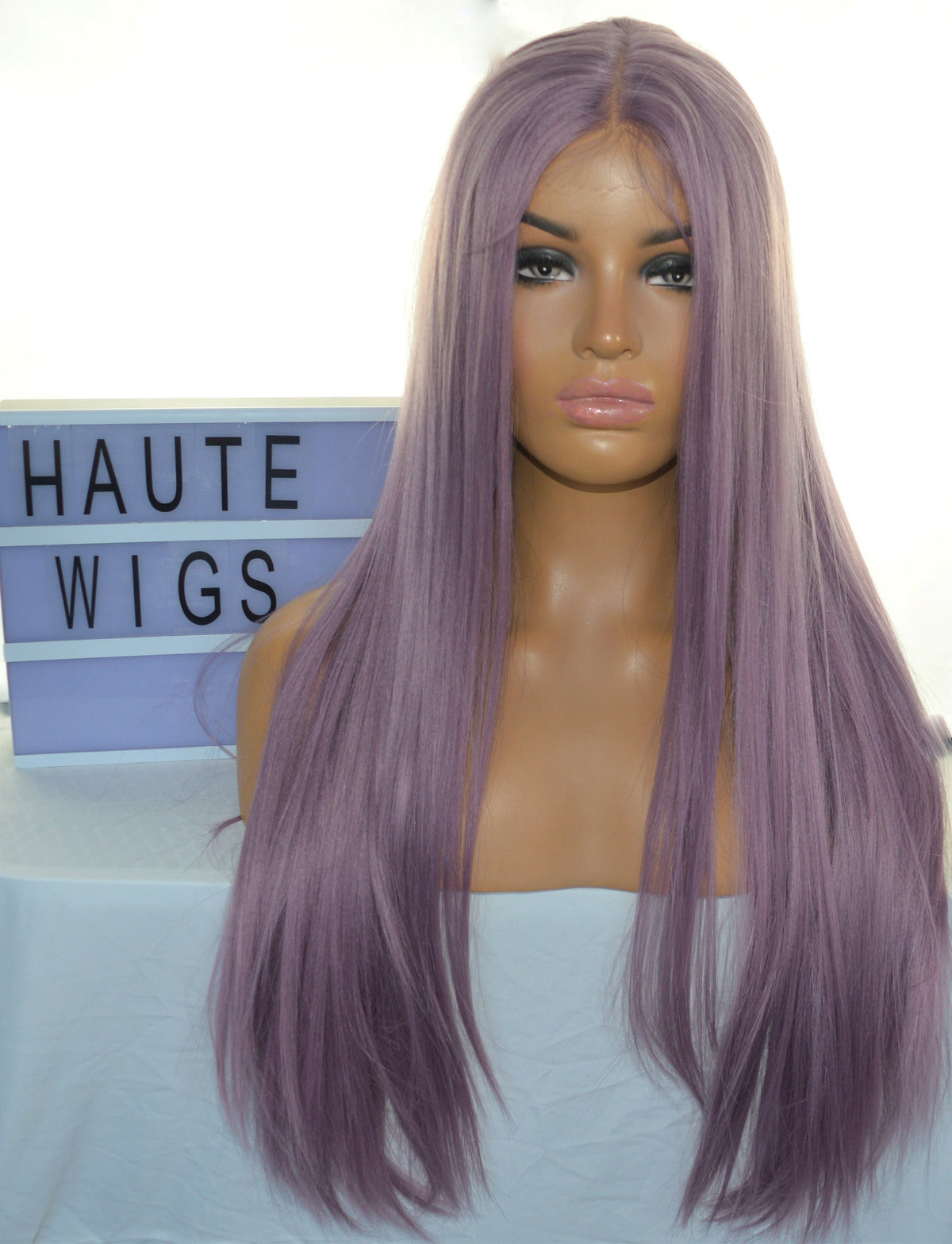 Lilac Lace Front Wig: Long Straight Human Hair Blend