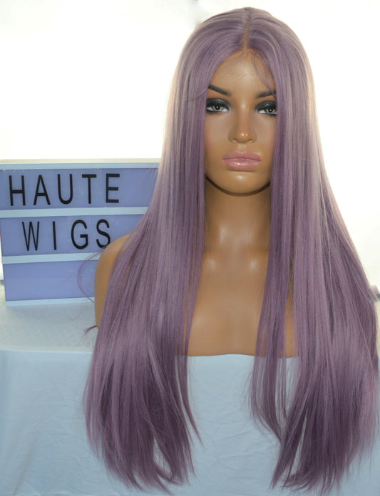 Lilac Lace Front Wig: Long Straight Human Hair Blend