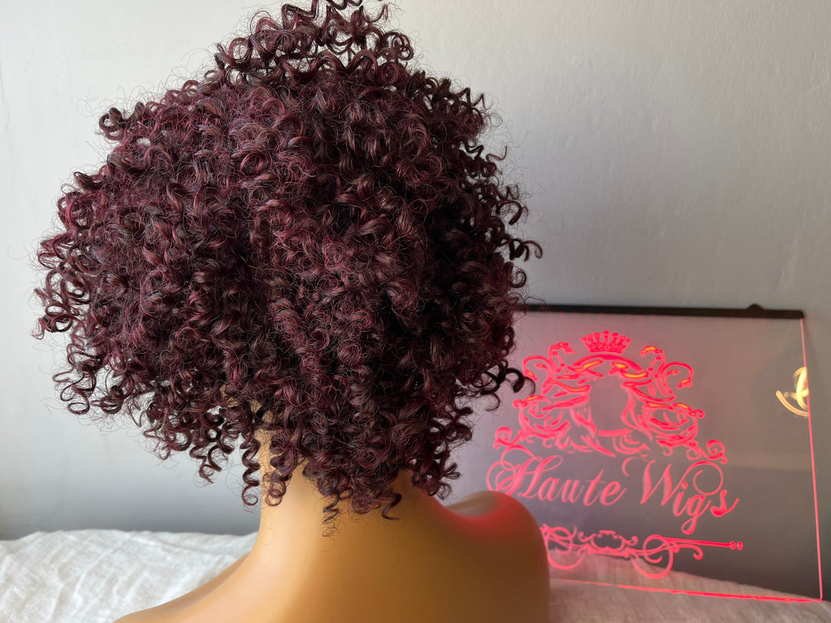 Cherry Red Curly Wig: Vegan Synthetic Jerry Curl, No Lace Front