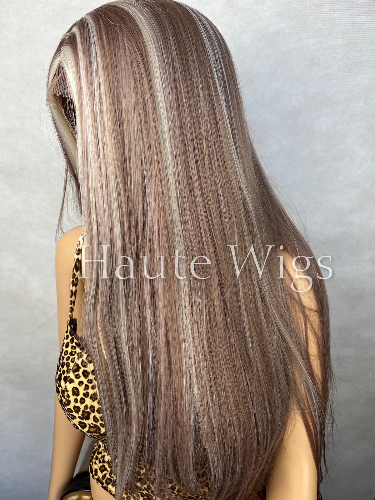 30 Inch Brunette Wig: Brown Hair with Blonde Highlights, Lace Front