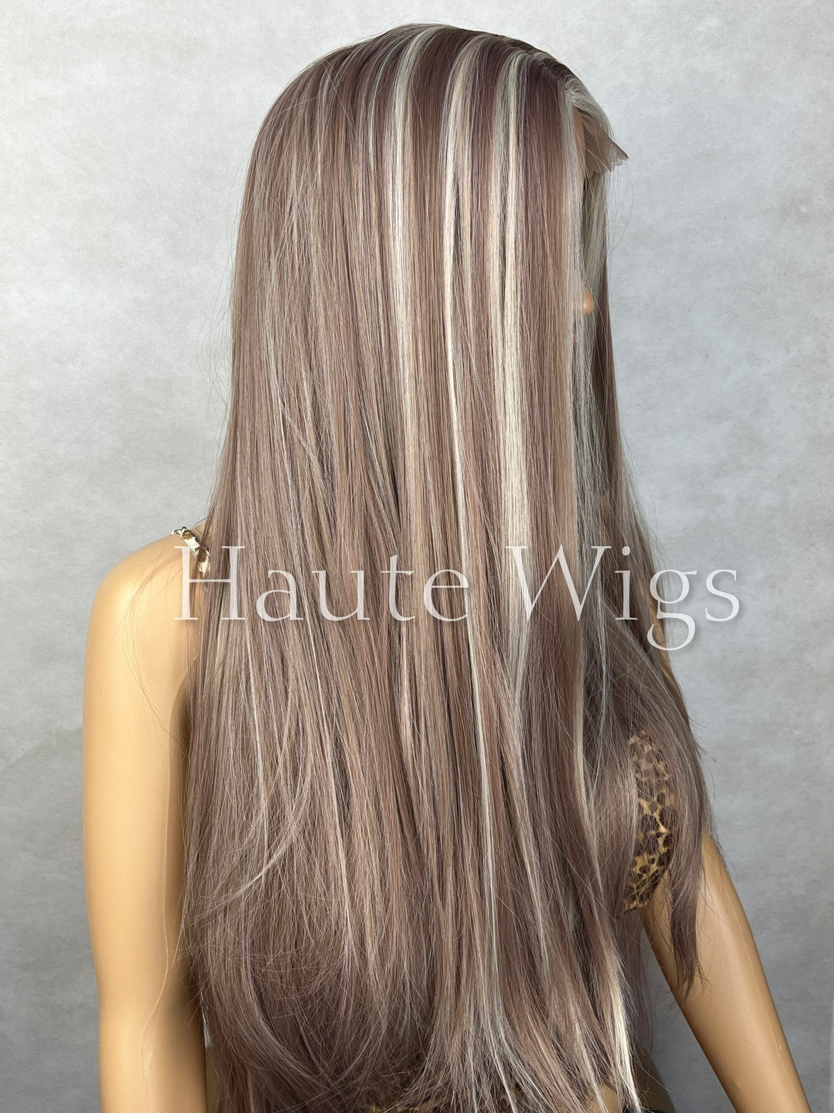 30 Inch Brunette Wig: Brown Hair with Blonde Highlights, Lace Front