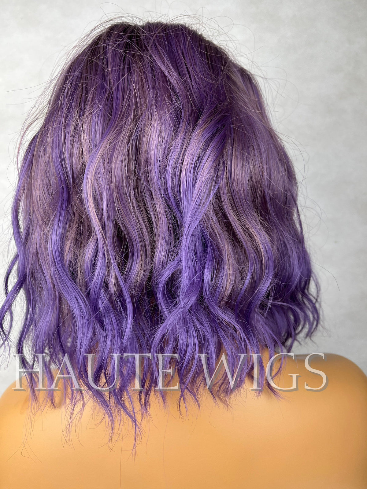 Ombre Lilac Purple Wavy Bob Wig with Bangs