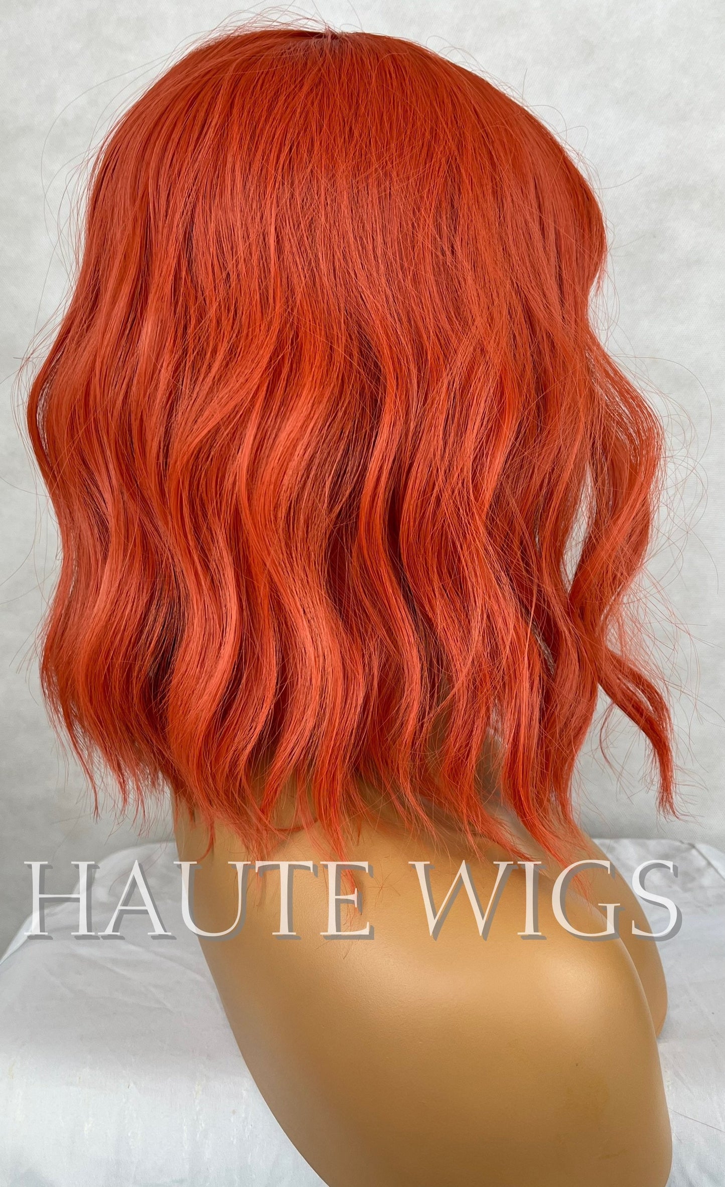 Orange Ginger Wavy Wig with Bangs: 14 Inch Heat Resistant Synthetic Hair