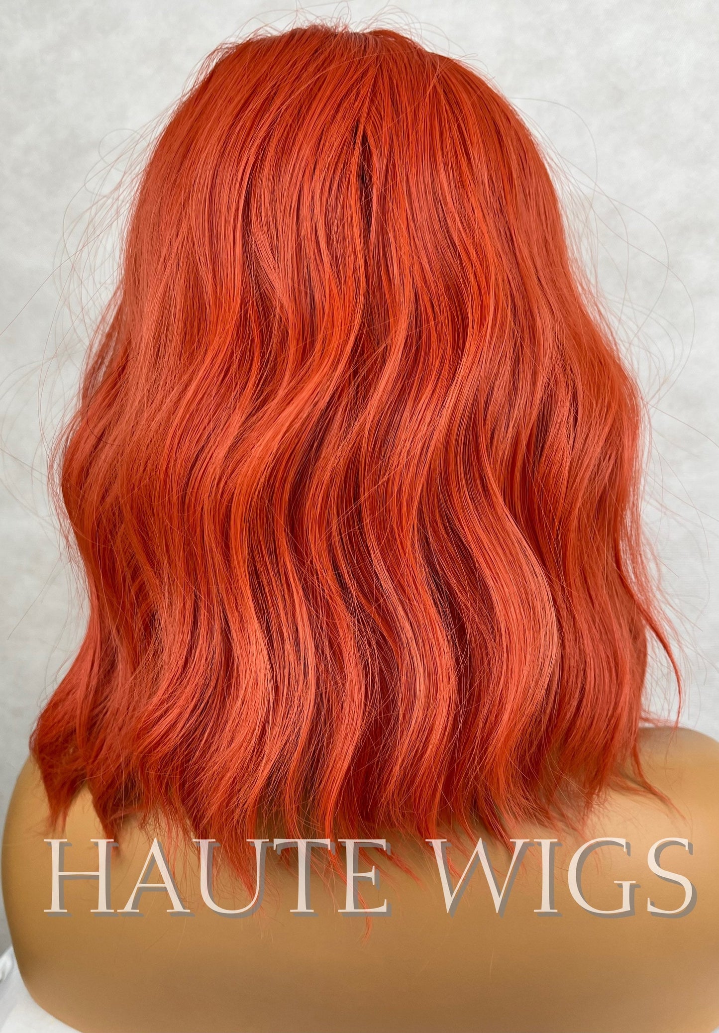 Orange Ginger Wavy Wig with Bangs: 14 Inch Heat Resistant Synthetic Hair