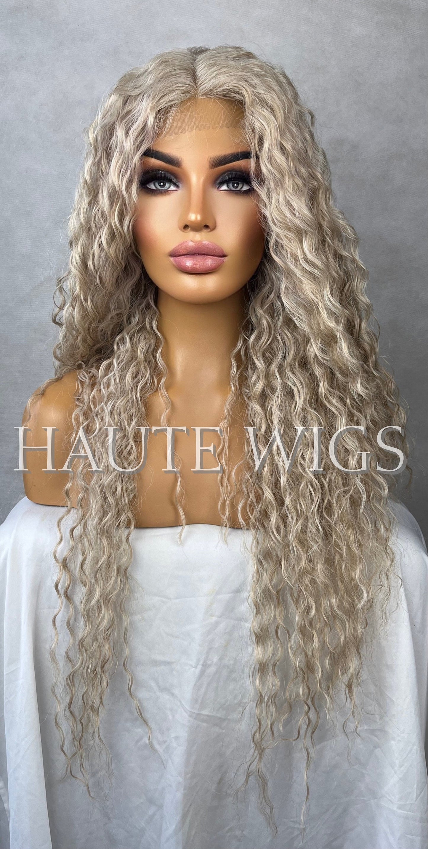 Ash Brown Blonde Lace Front Wig: Curly Deep Wave Human Hair Blend