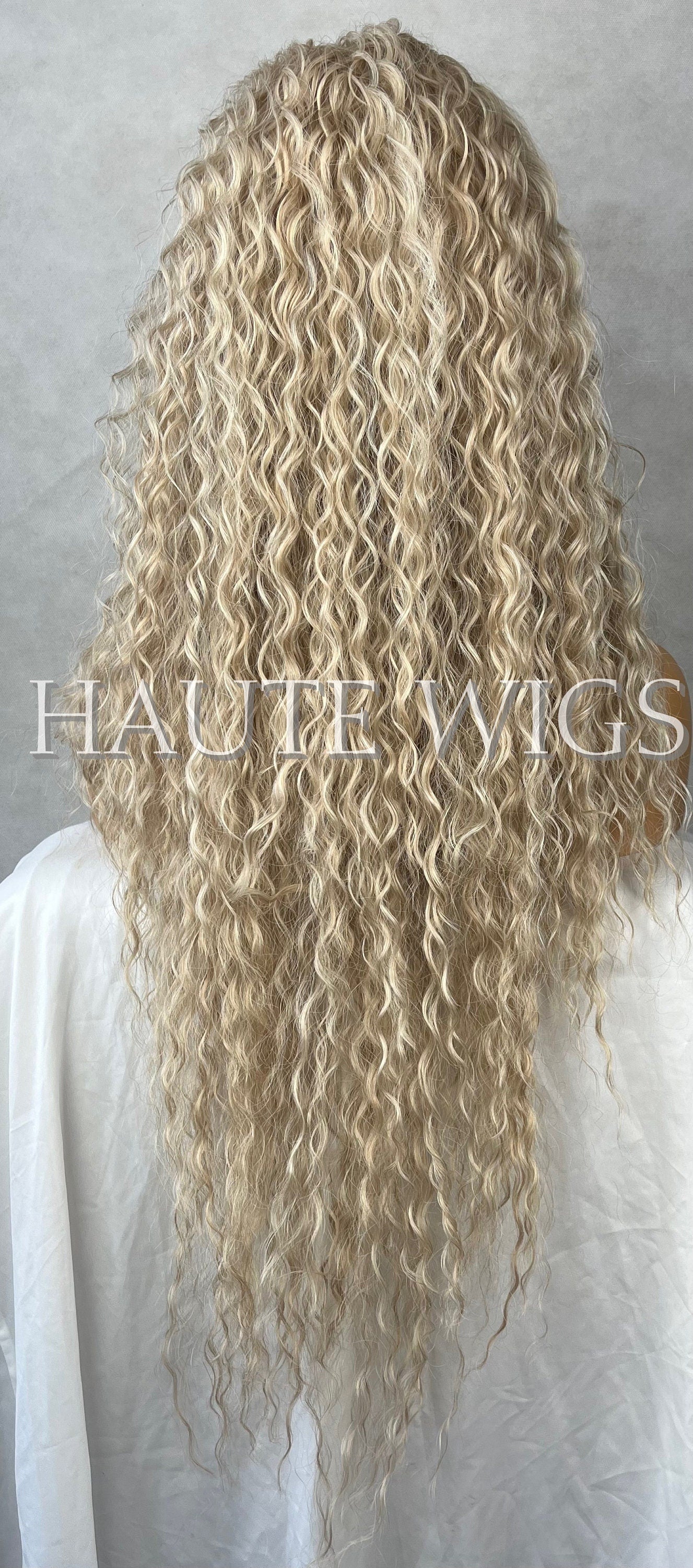 Ash Brown Blonde Lace Front Wig: Curly Deep Wave Human Hair Blend