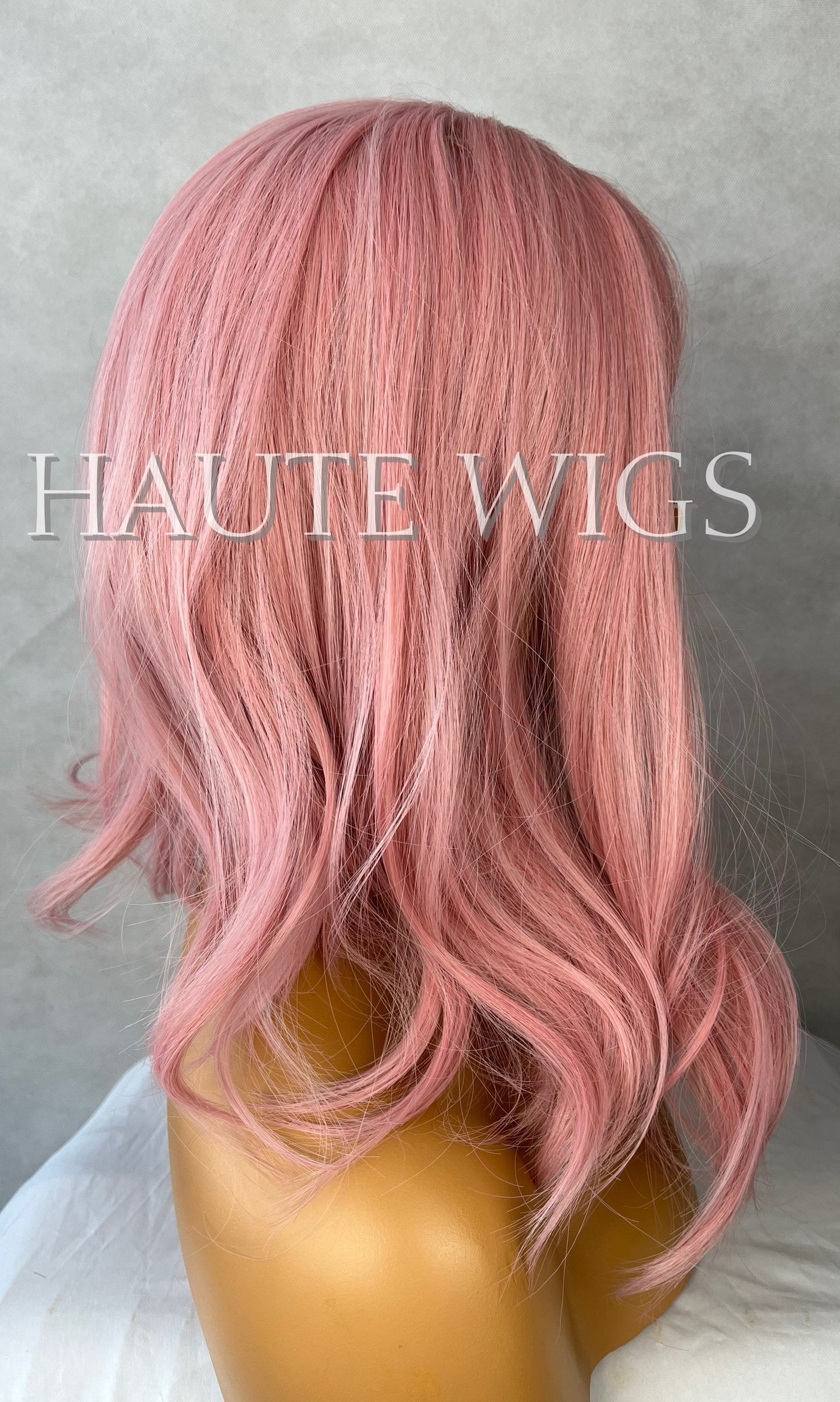 Bubble Gum Pink Wavy Bob Wig: Human Hair Blend Fringe