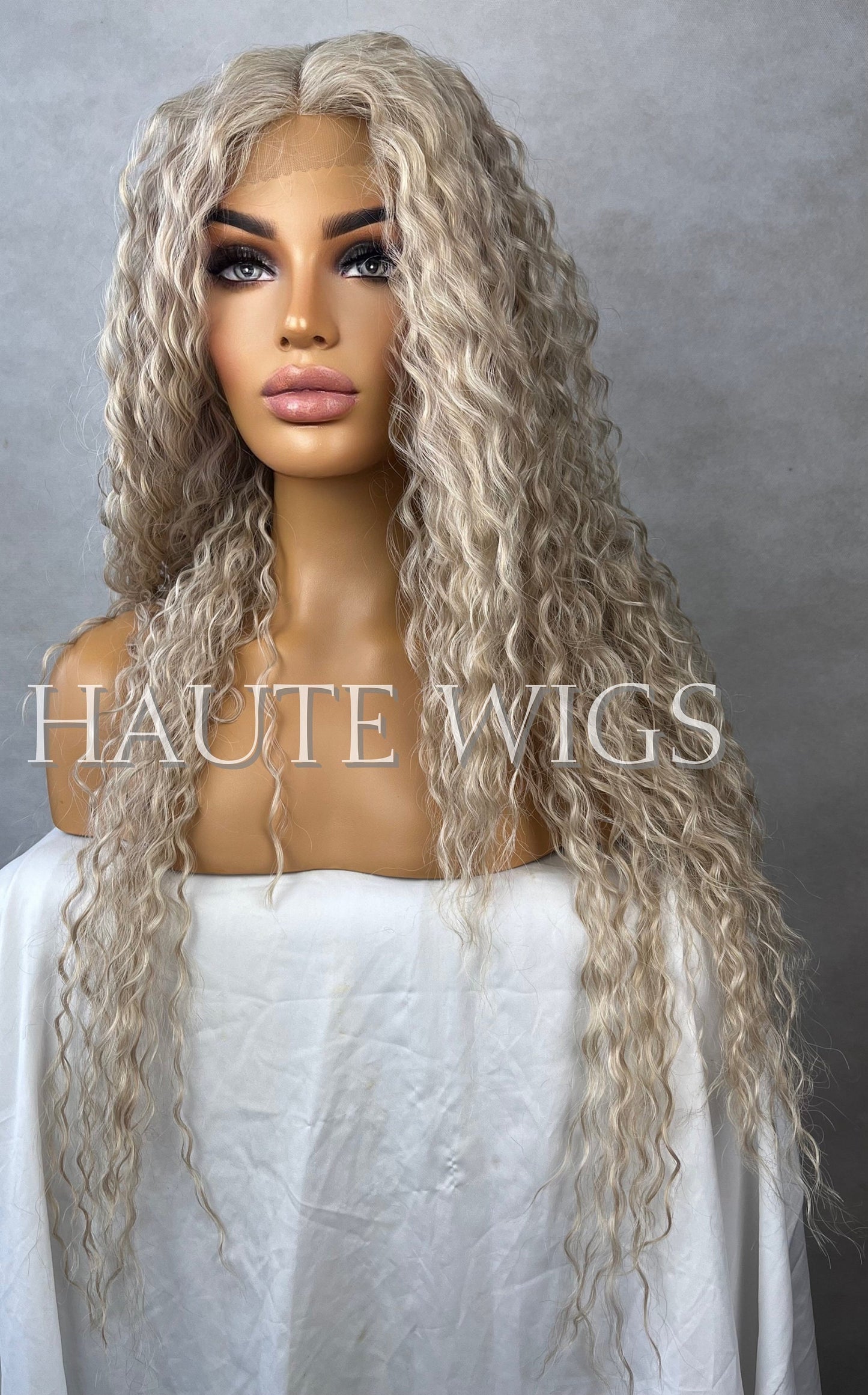 Ash Brown Blonde Lace Front Wig: Curly Deep Wave Human Hair Blend