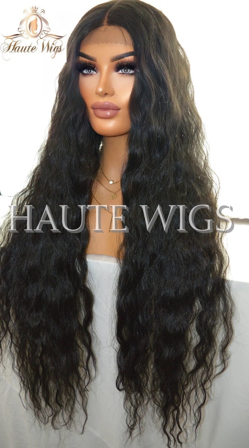 Kim Blossom Wavy xxx Long 42 Inches Lace Front Wig Deep Black Stunning Human Hair Full