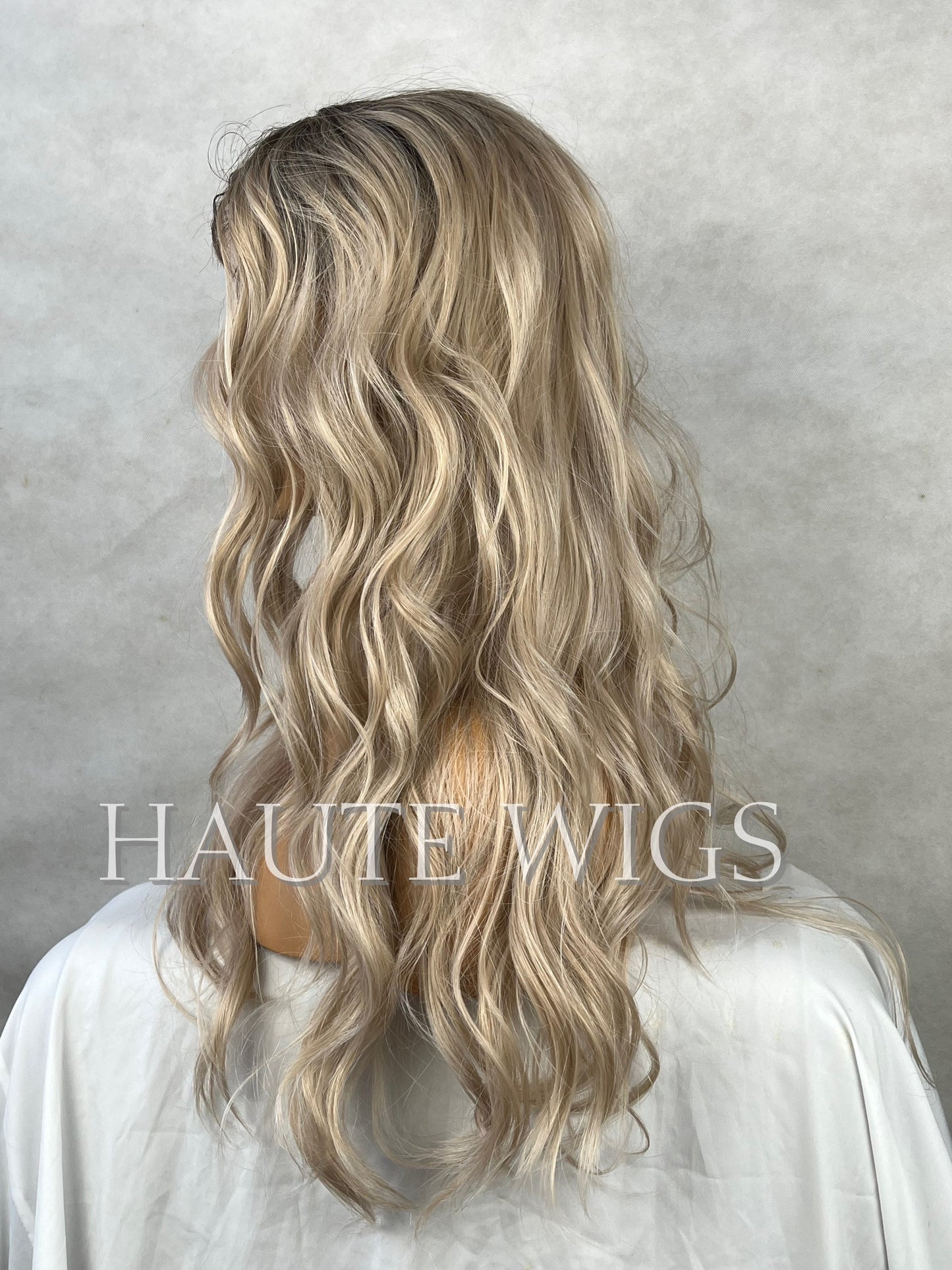 Riviera Ash Blonde Ombré Wig: 22 Inch Wavy Lace Front Wig
