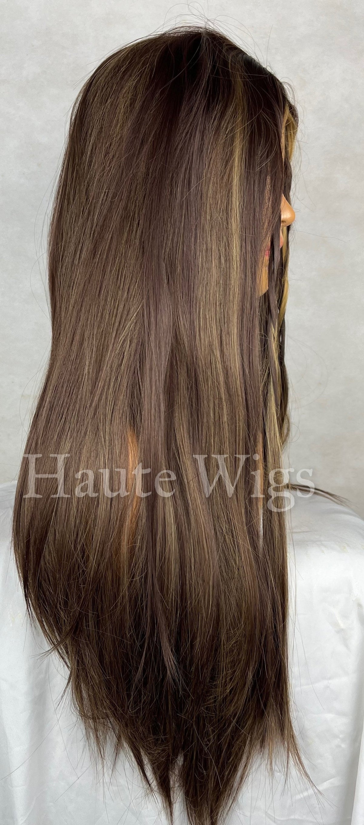 26 Inch Brown Ombre Wig: Blonde Highlights, Small Lace Front