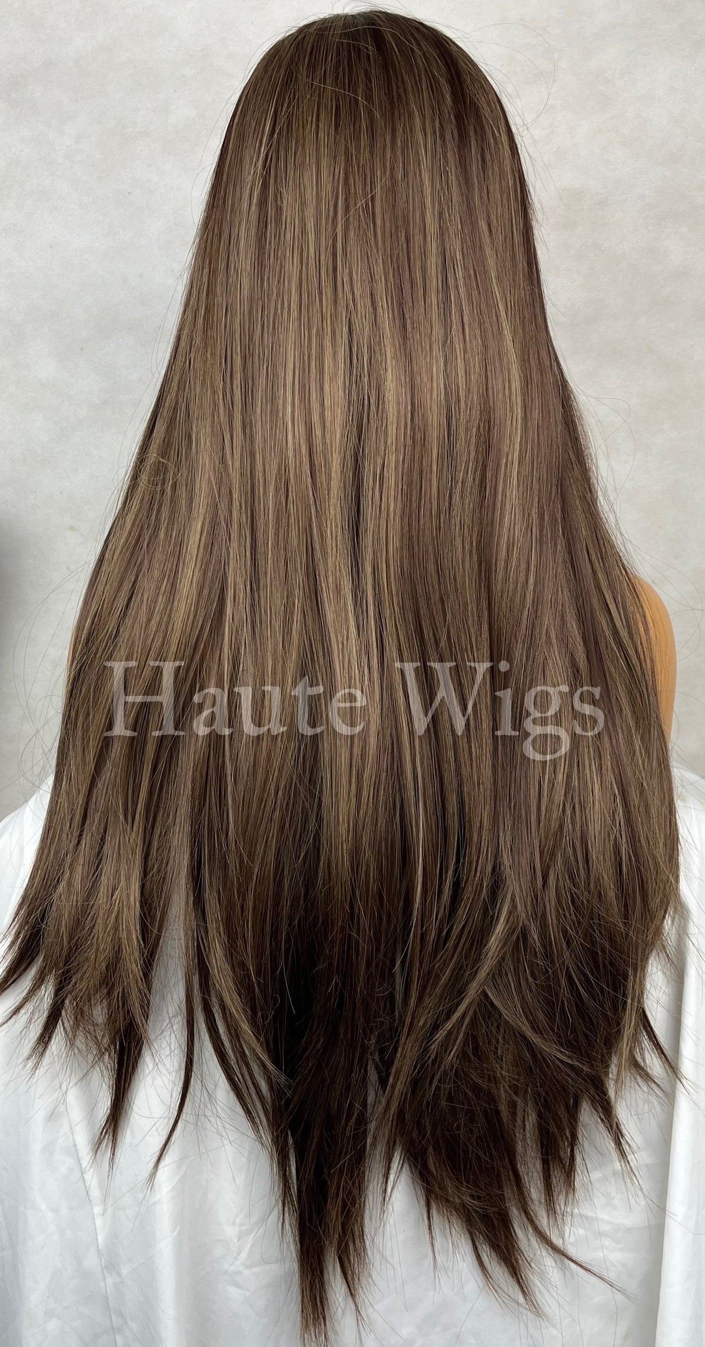 26 Inch Brown Ombre Wig: Blonde Highlights, Small Lace Front