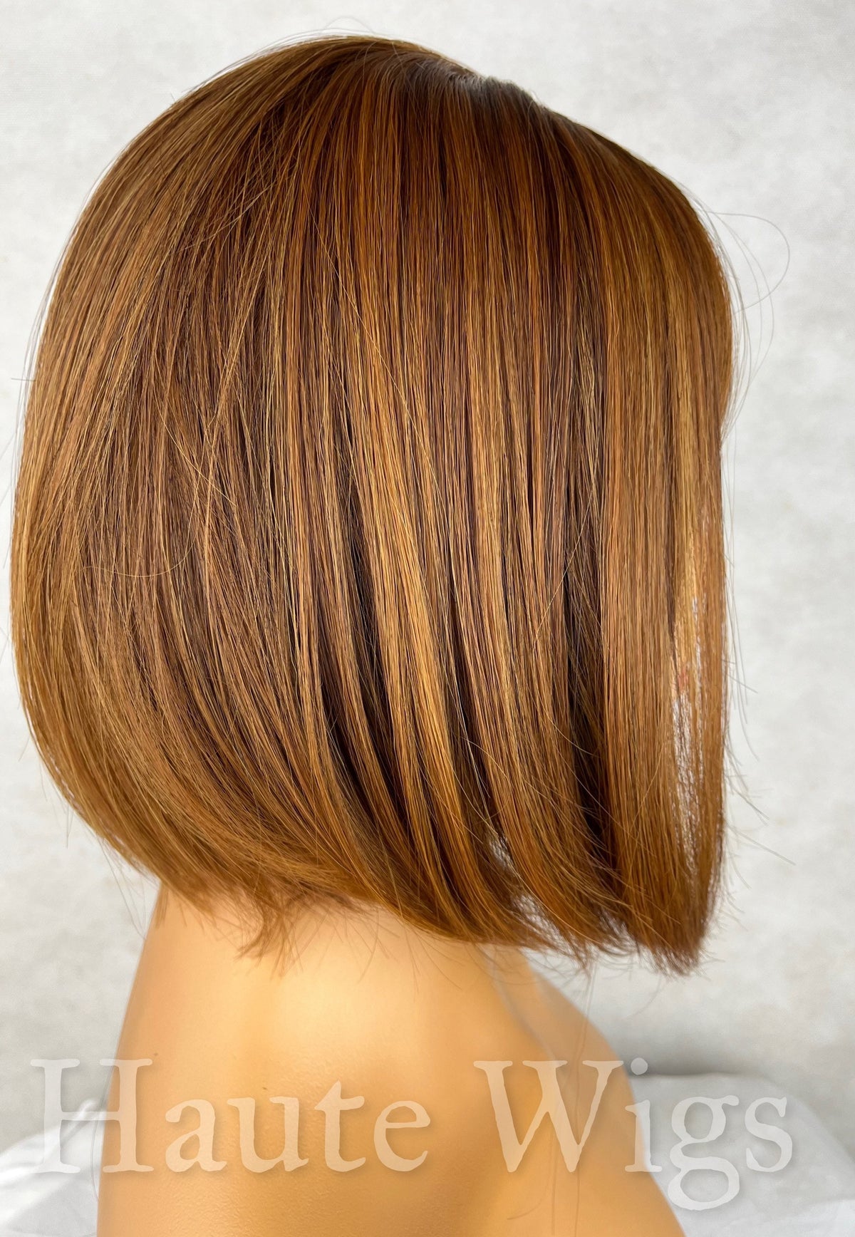 90s Bob Wig: Brown Brunette Wig with Bangs & Caramel Highlights